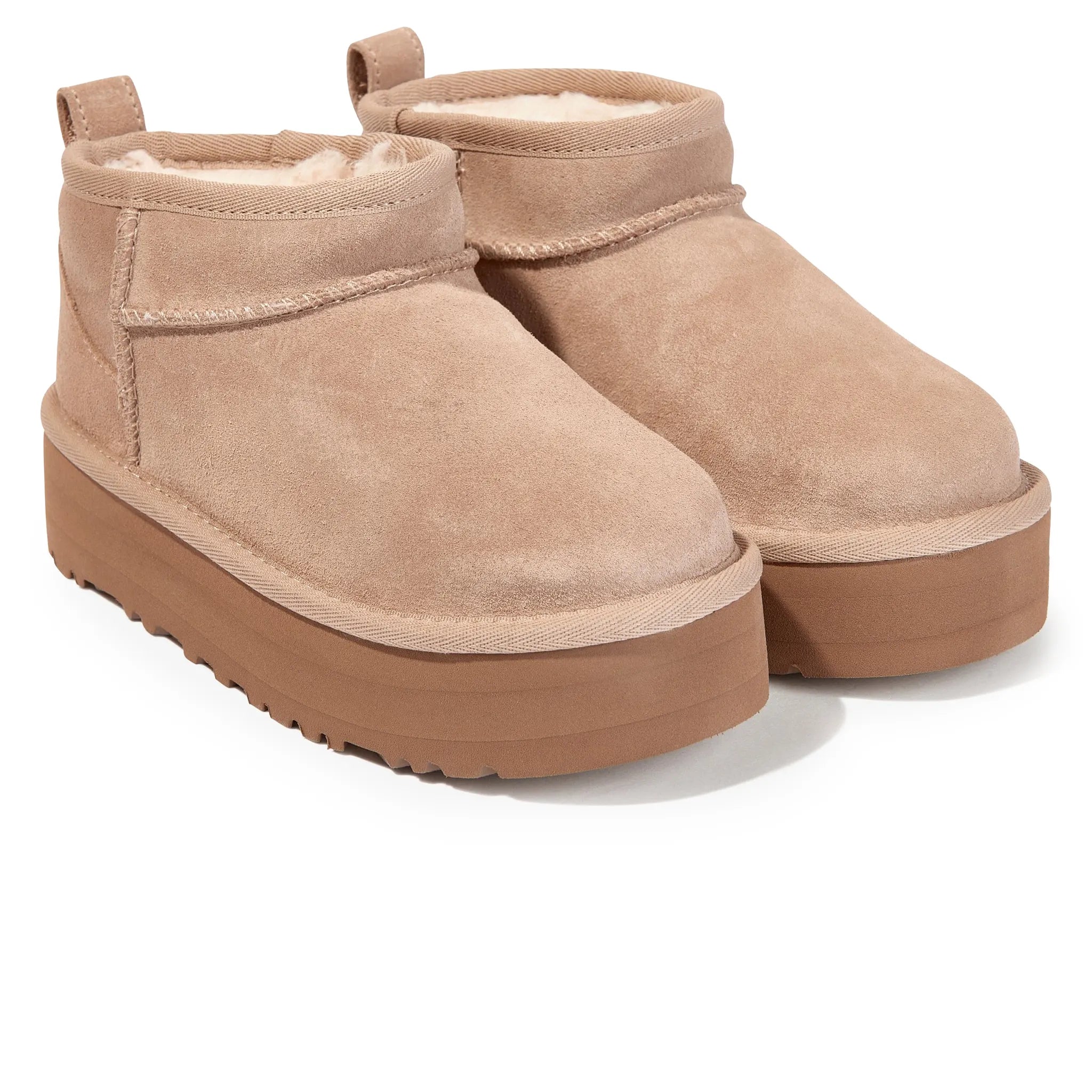 Front Side View of UGG Classic Ultra Mini Platform Girls Beige Boots UGGS4012188228