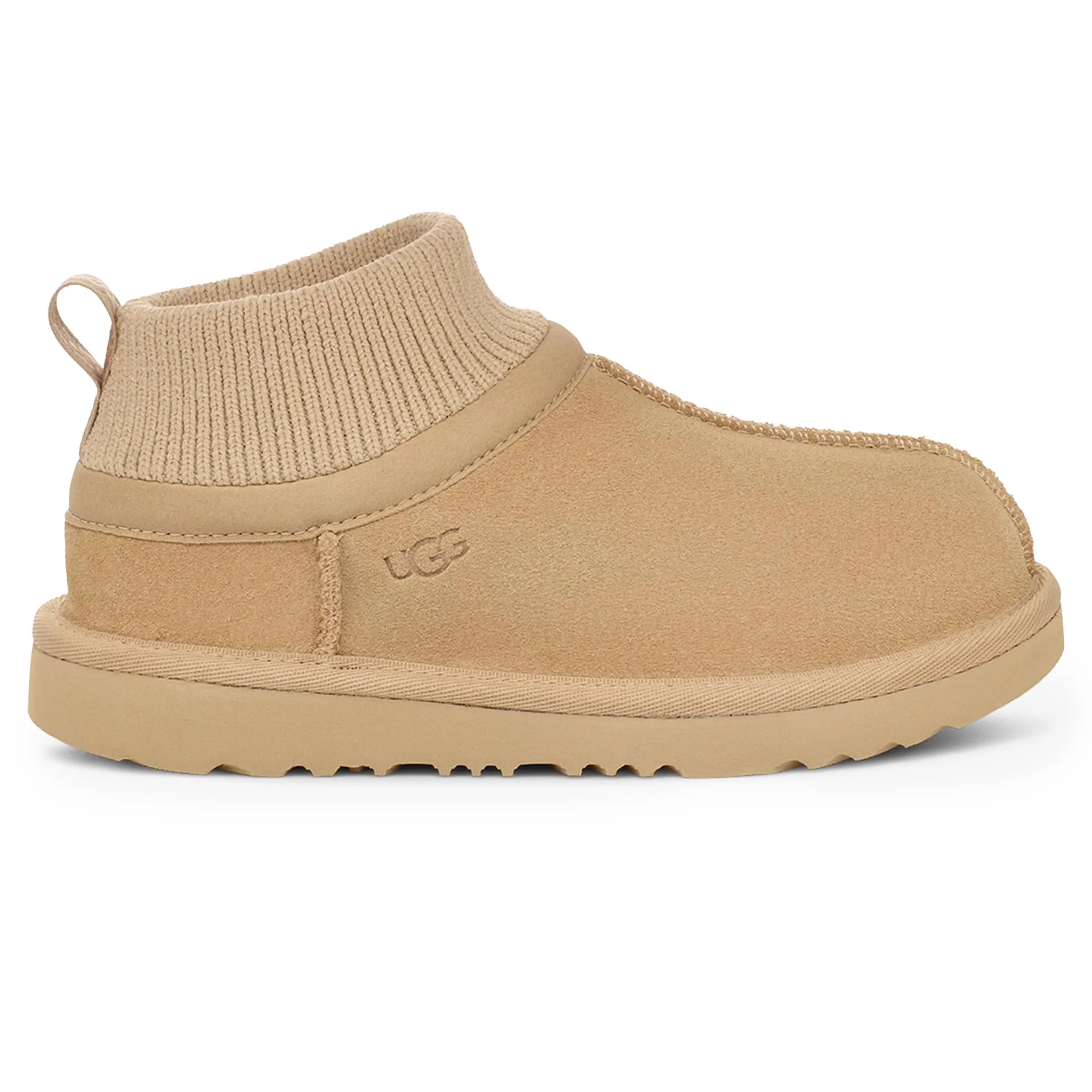 Side View of UGG Classic Ultra Stretch Cuff Kids Beige Boots UGGA4027188230