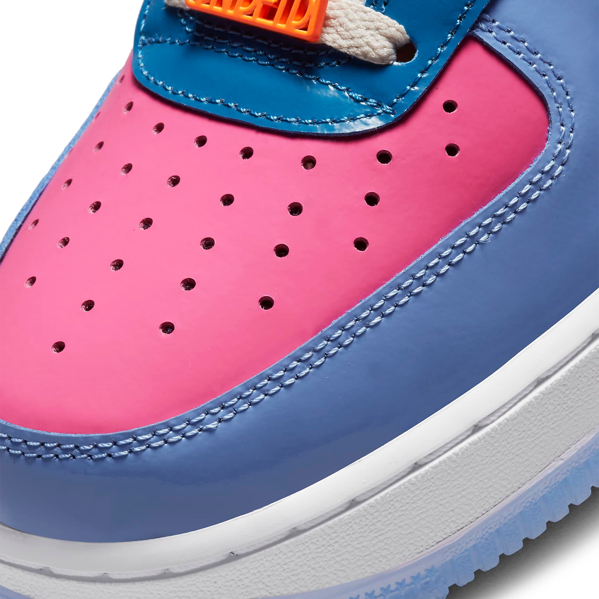 Toe box view of Undefeated x Nike Air Force 1 Low Multi-Patent DV5255-400