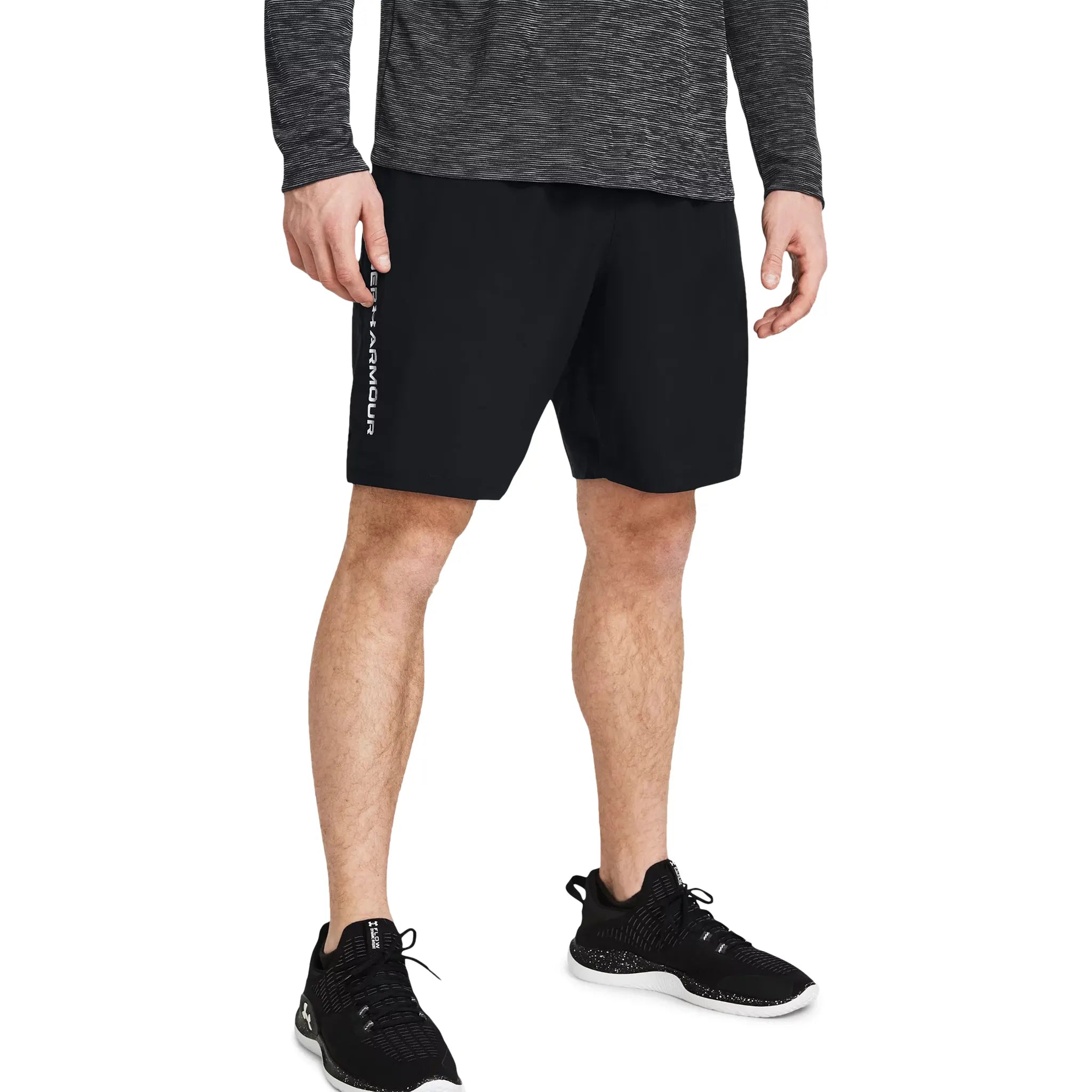 Model shorts view of Under Armour Ua Tech White Black T Shirt & Shorts 1326413 | 1383356