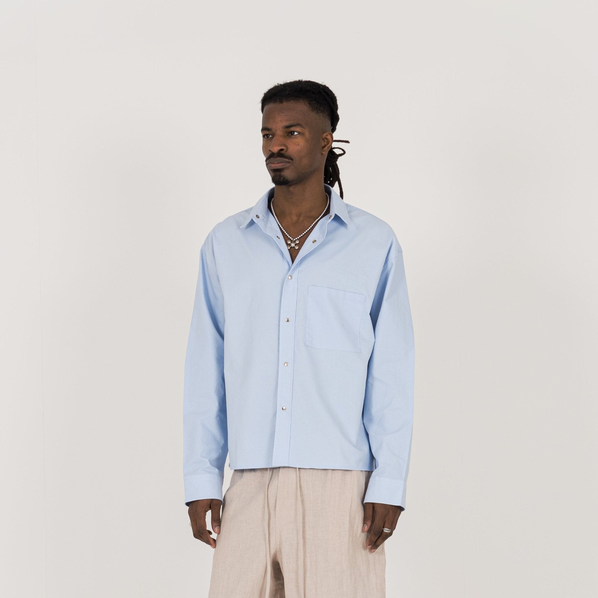 Model view of Destructive Uniform L/S Horizon Blue Shirt