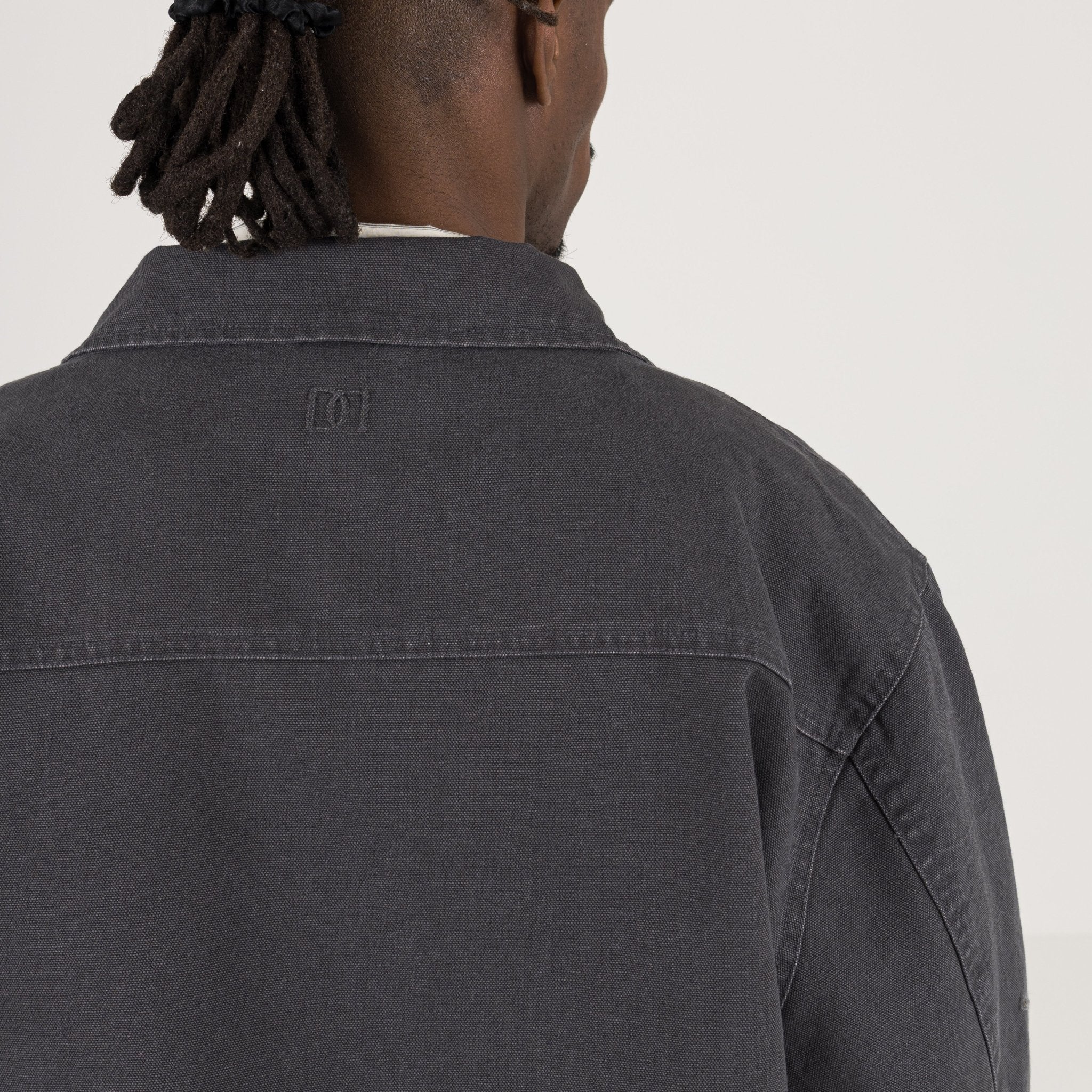 Details view of Destructive Utility Trucker Vintage Grey Jacket