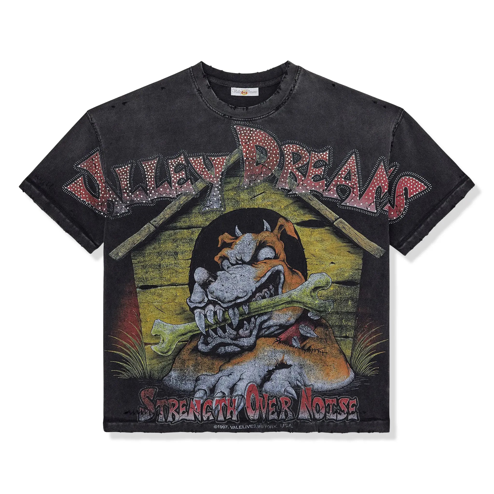 Front View of Vale Forever Bling Dog House Black T-Shirt