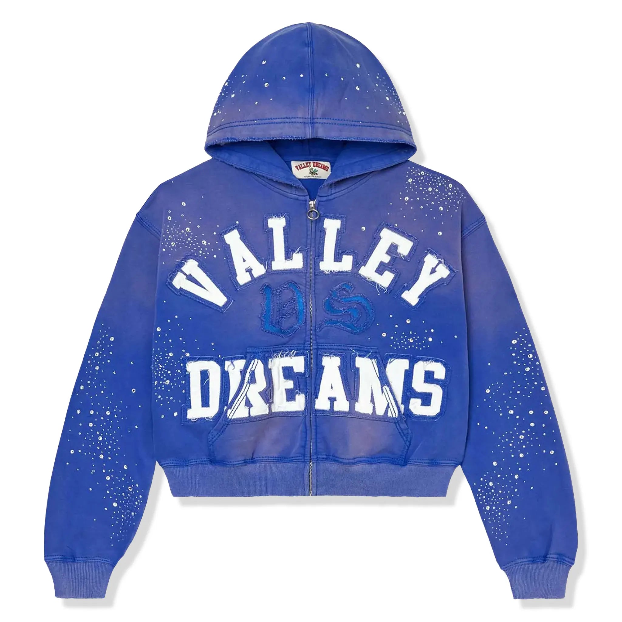 Front View of Vale Forever Classico Blue Zip-Up Hoodie