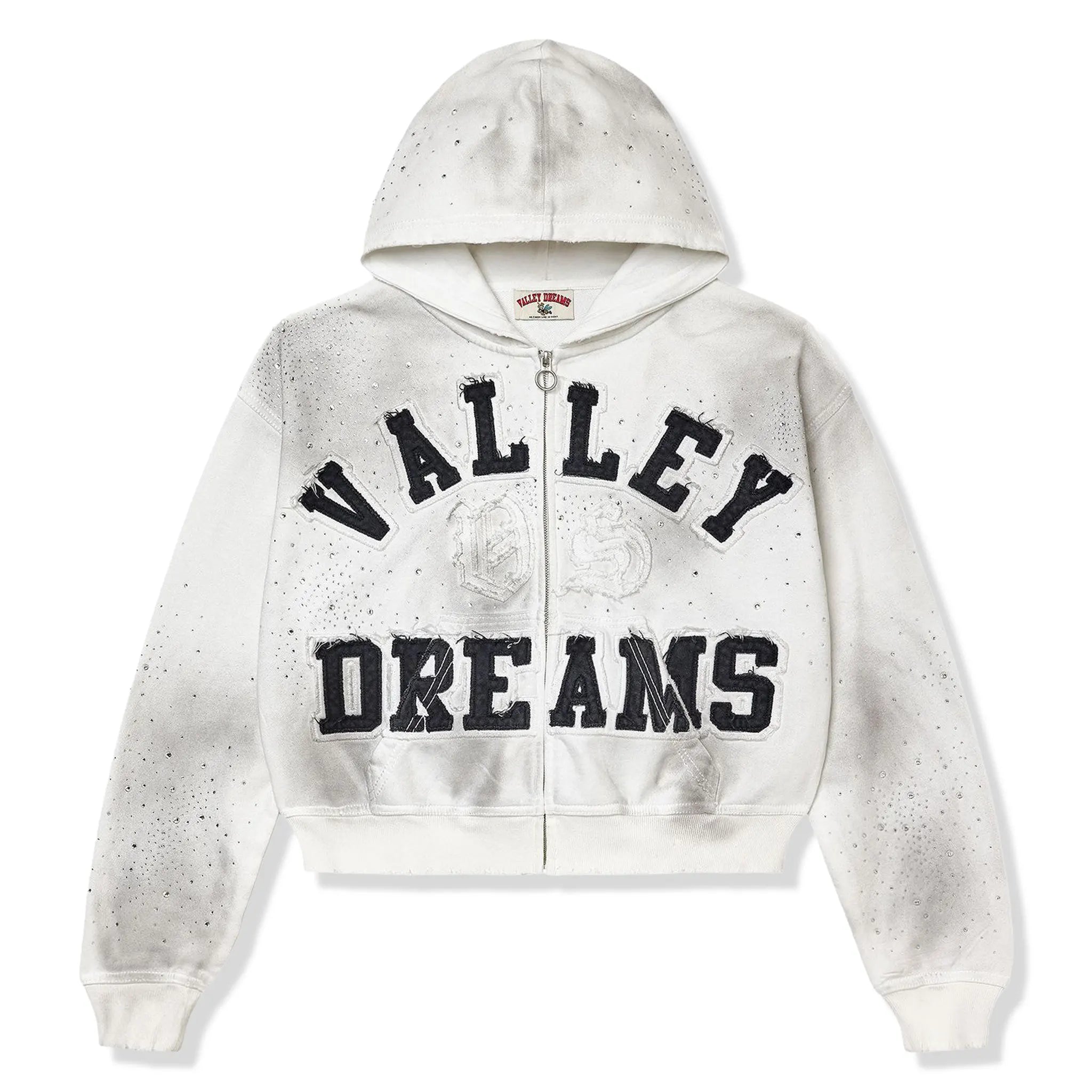 Front View of Vale Forever Classico White Zip-Up Hoodie