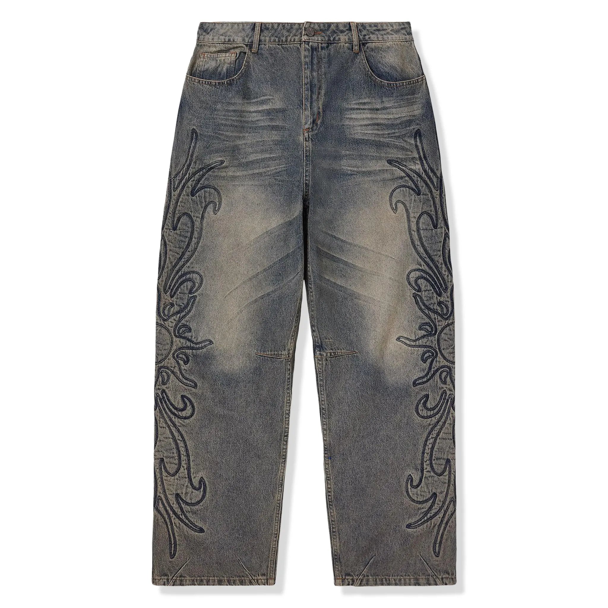 Front View of Vale Forever Flare Light Rinse Denim Jeans