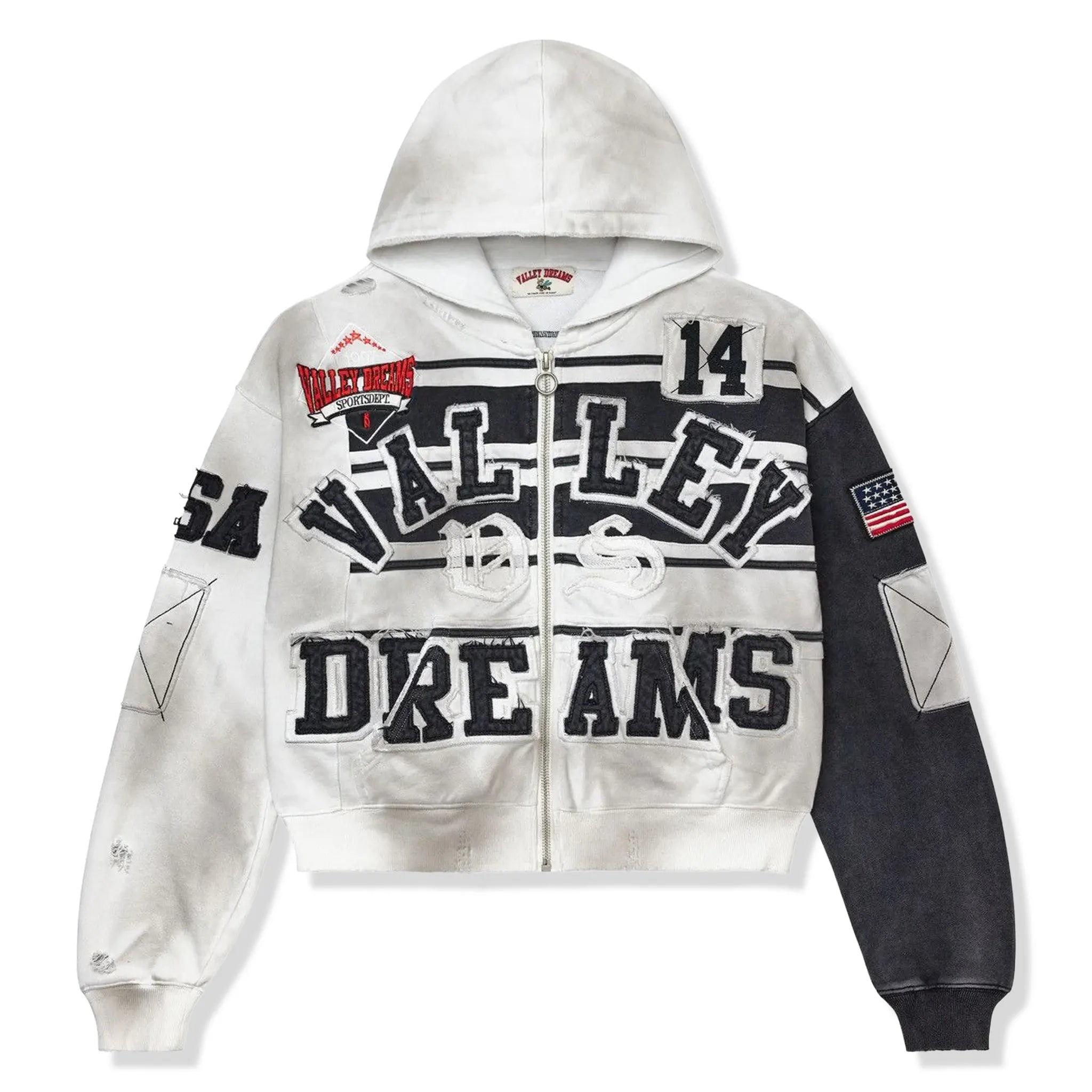 Front View of Vale Forever Valley Dreams Collage Mono Oreo Zip-Up Hoodie