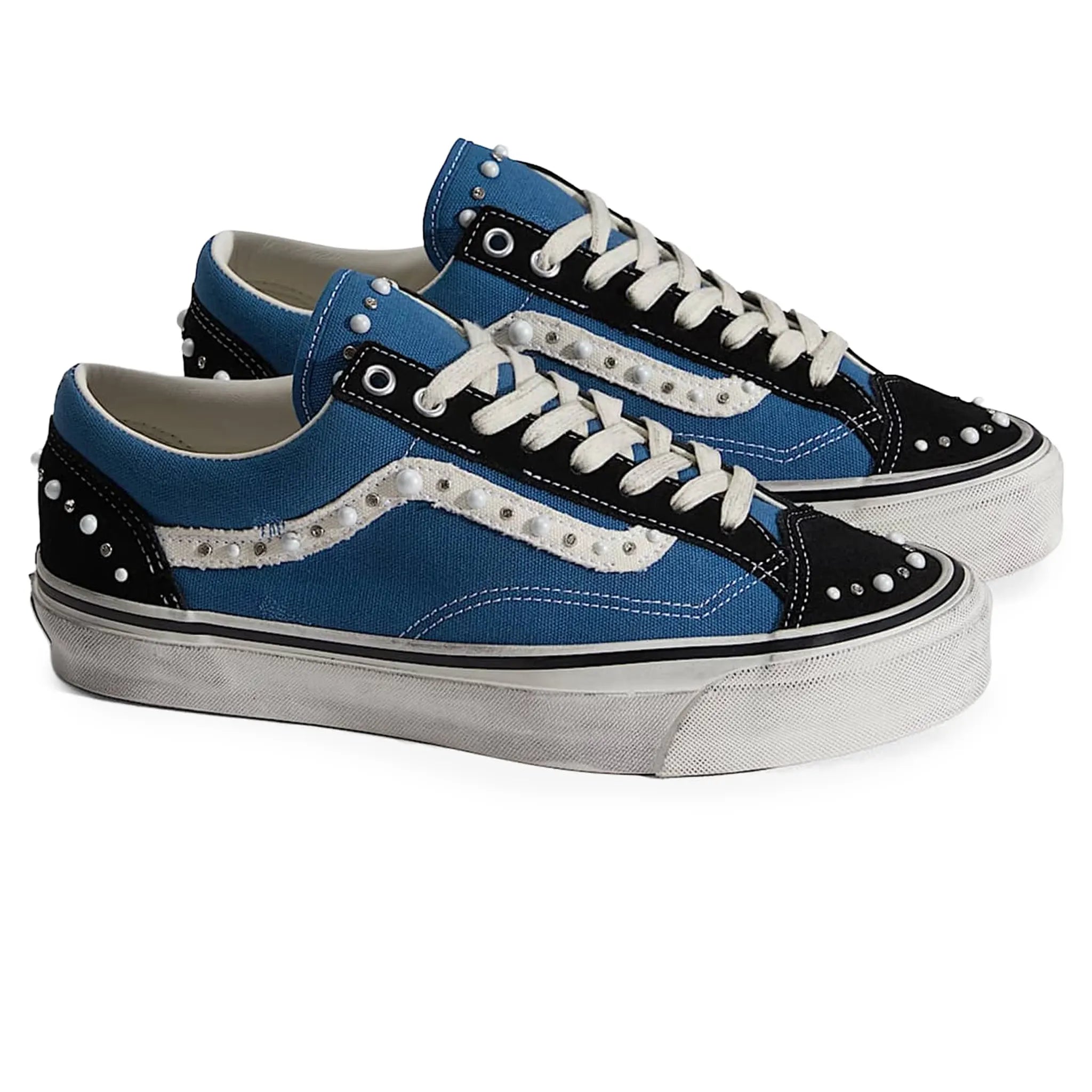 Front Side View of Vans Pearlised Navy Black Old Skool 36LX VN000E8VYA61