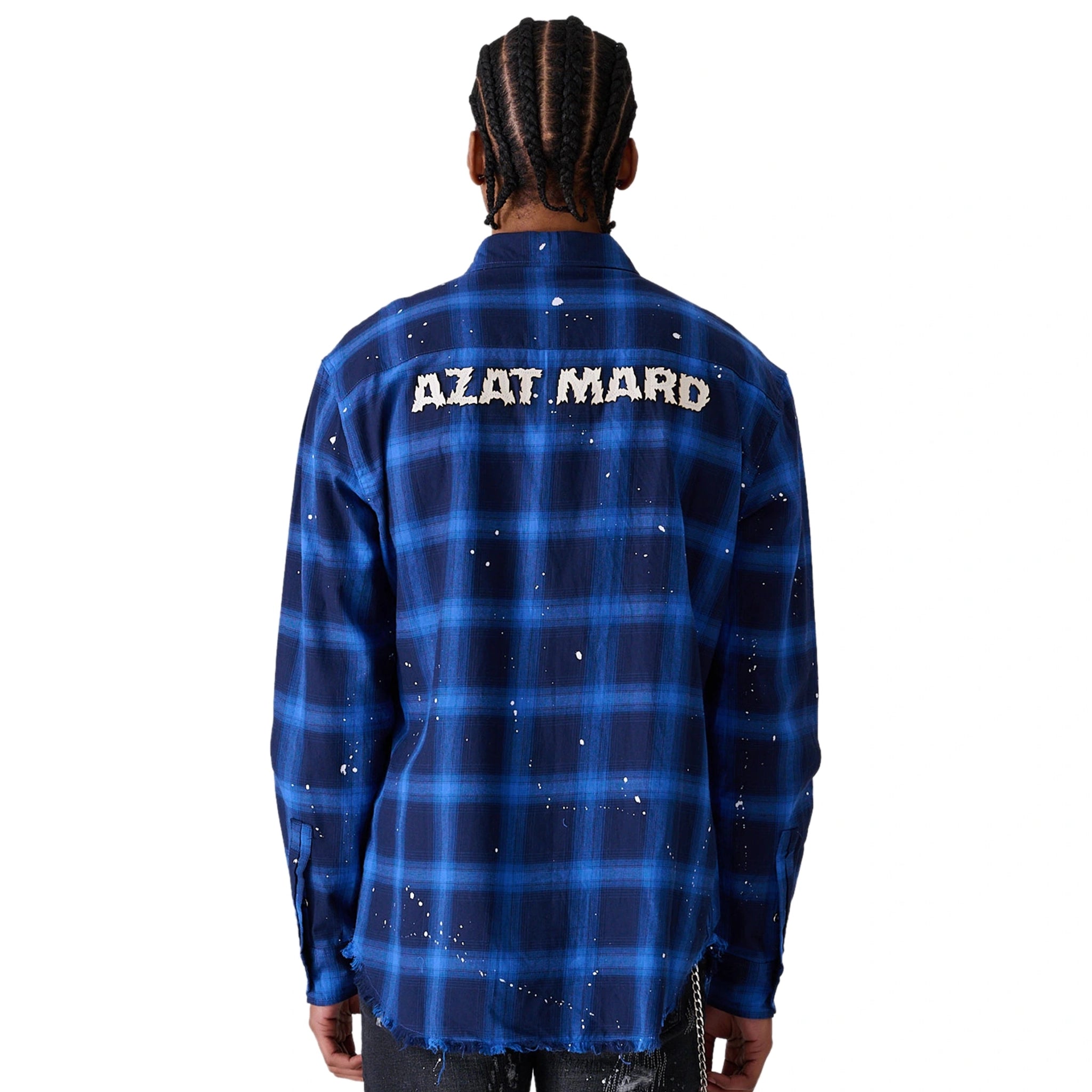 Model view of Azat Mard Blue Check Flannel Shirt