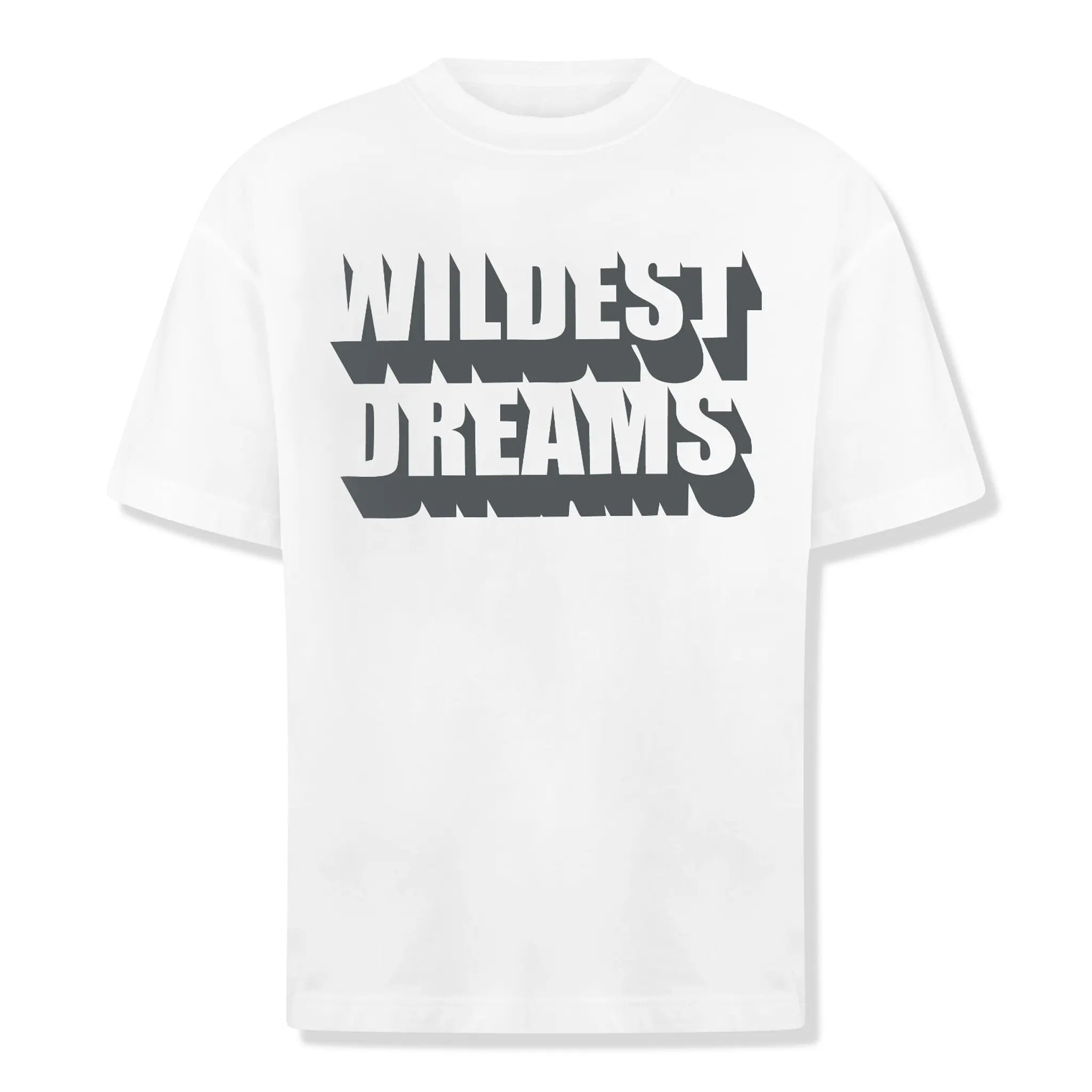 Front View of Wildest Dreams Bold Logo White T Shirt