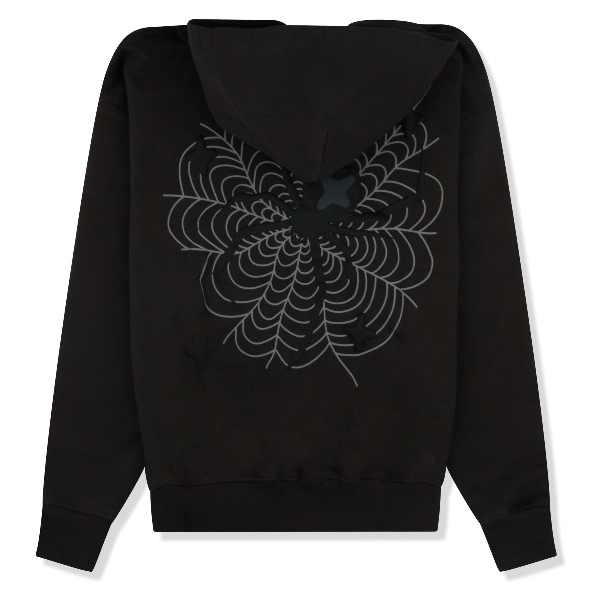 Image of Broken Planet Market Spider Web Zip Up Soot Black Hoodie