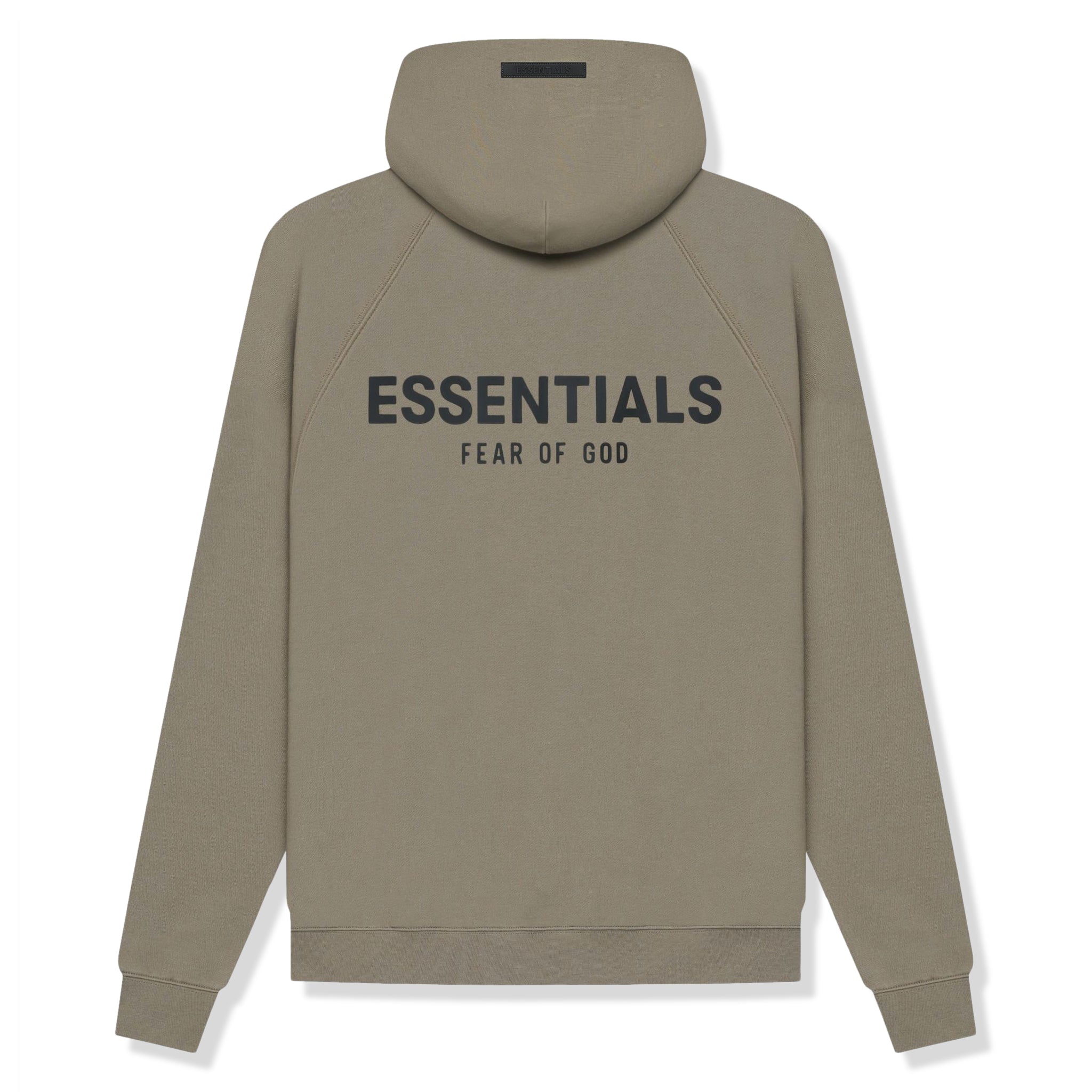 Image of Fear Of God Essentials Reverse Logo Taupe Hoodie Back (SS21)