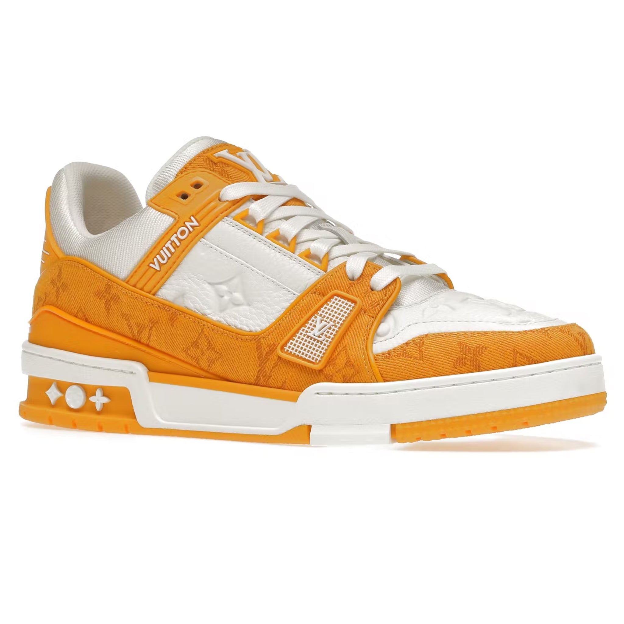 Front Side View of Louis Vuitton LV Monogram Yellow Denim Sneaker