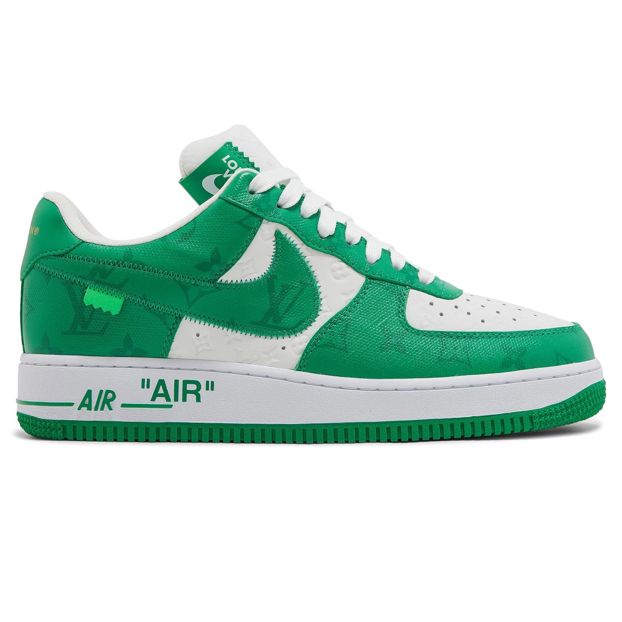 Vintage Green Embossed LV Custom Air Force One Sneakers for Man
