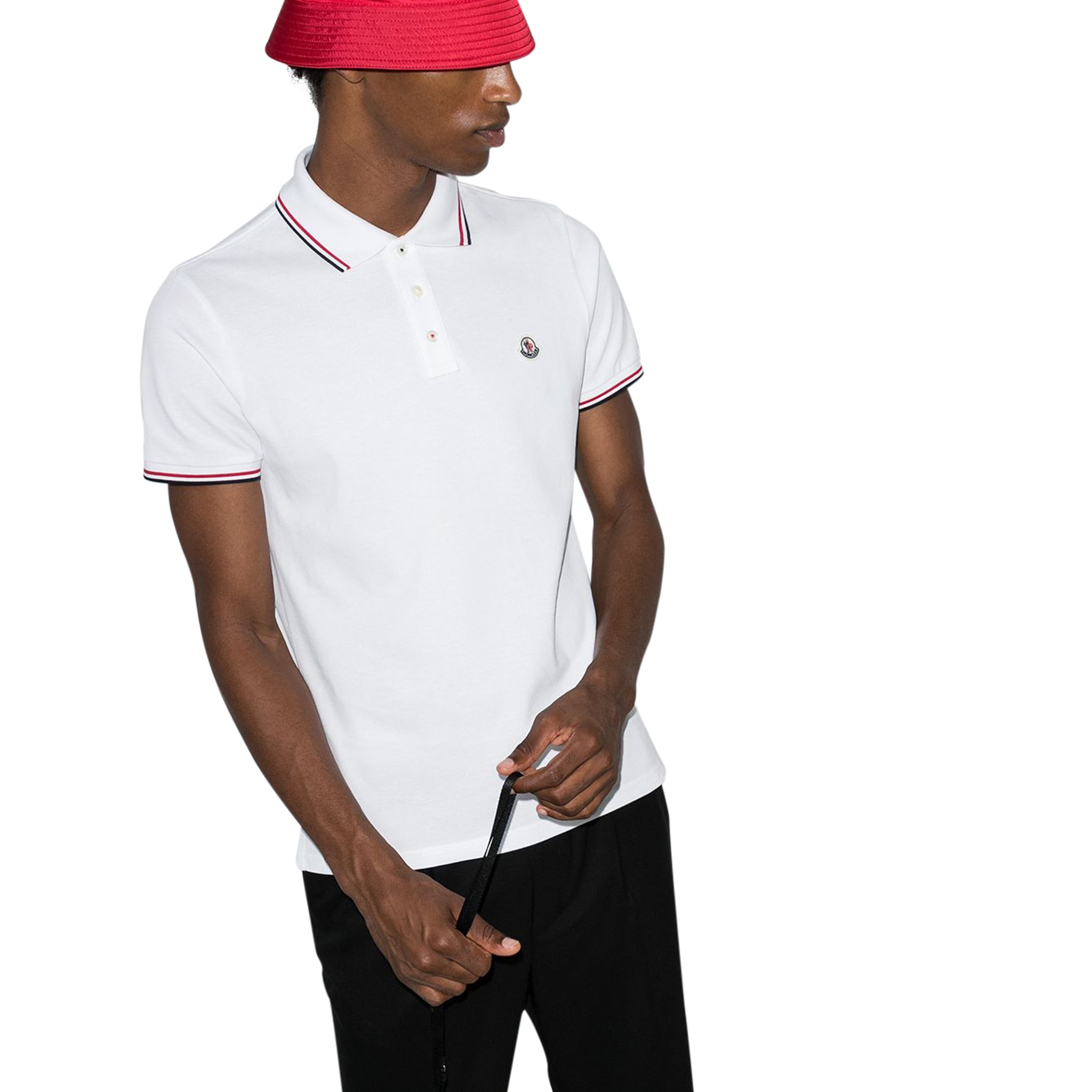 Image of Moncler Logo Patch White Polo Shirt