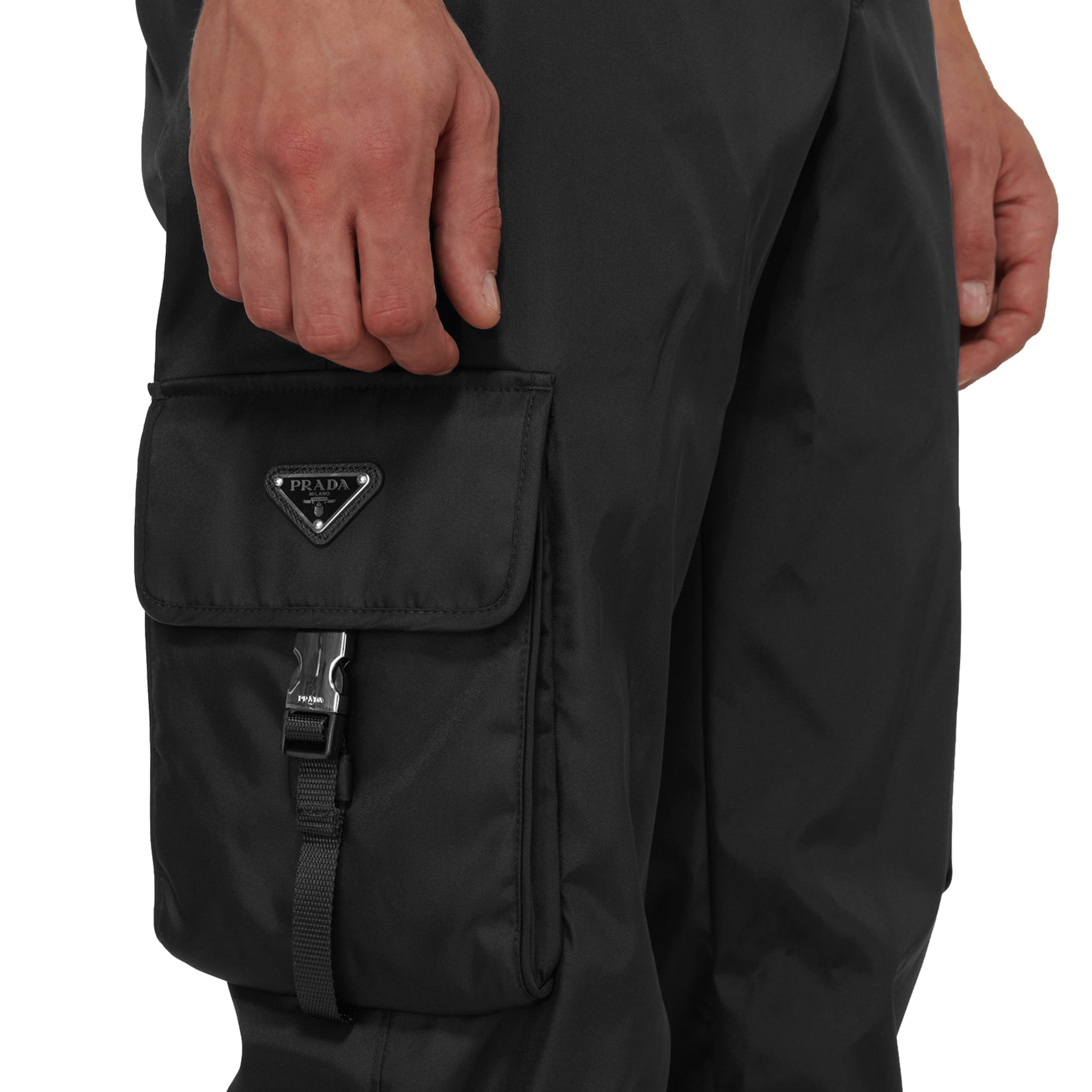 Image of Prada Re Nylon Cuffed Black Cargo Pants