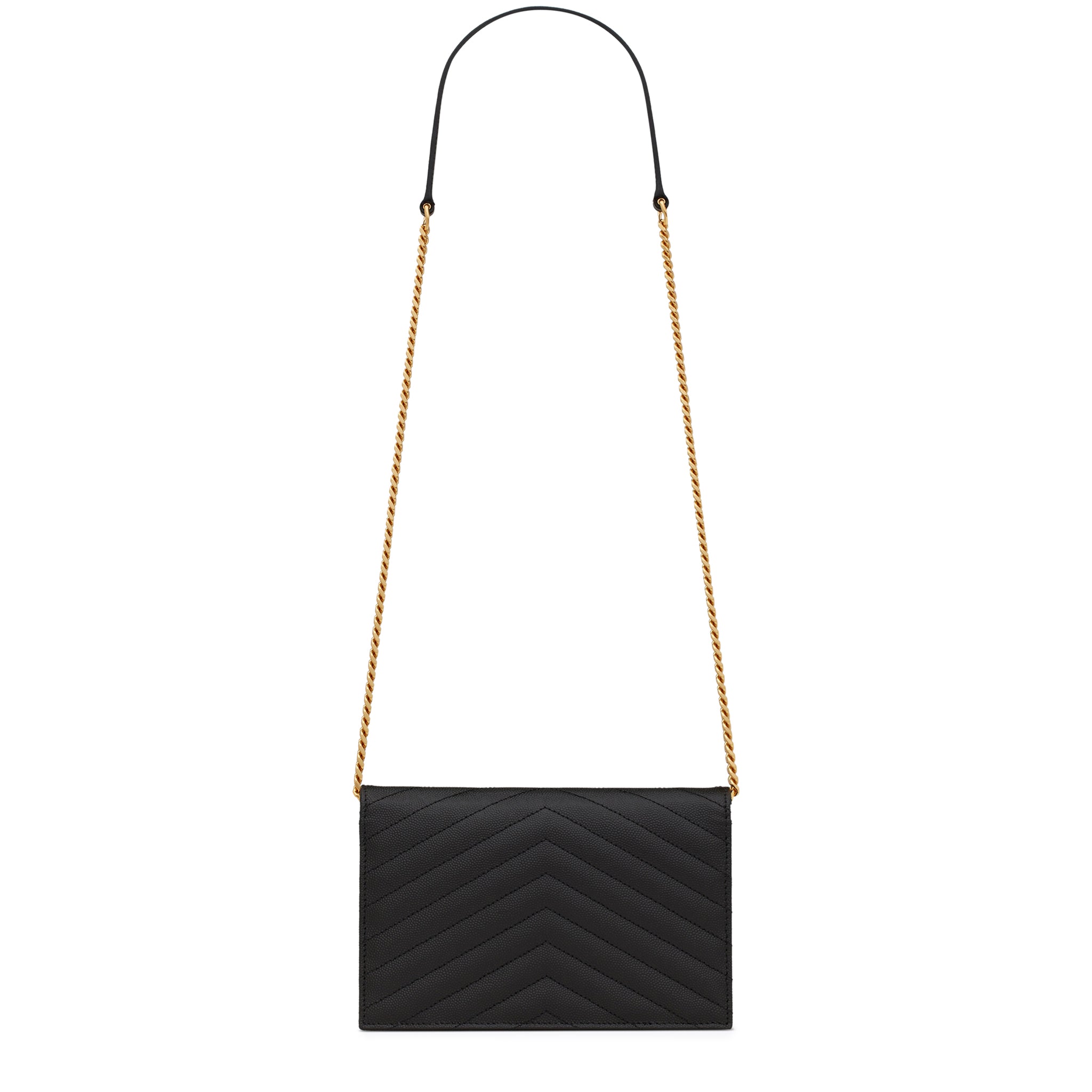 Image of Saint Laurent Cassandre Matelasse Black Envelope Chain Wallet