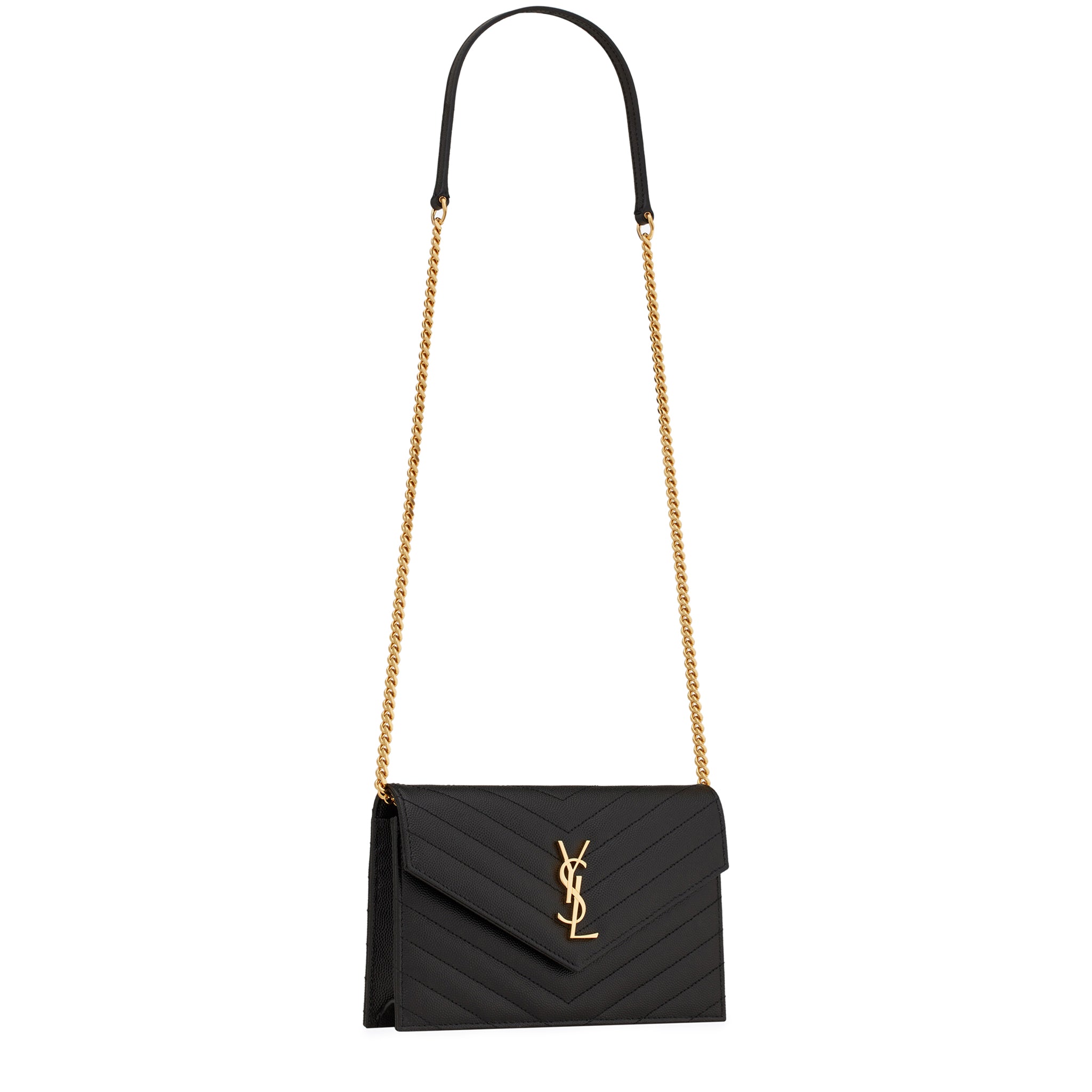 Image of Saint Laurent Cassandre Matelasse Black Envelope Chain Wallet