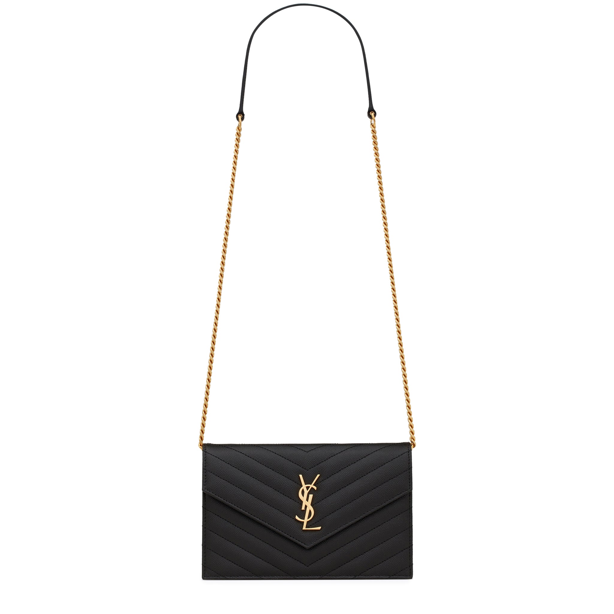 Image of Saint Laurent Cassandre Matelasse Black Envelope Chain Wallet