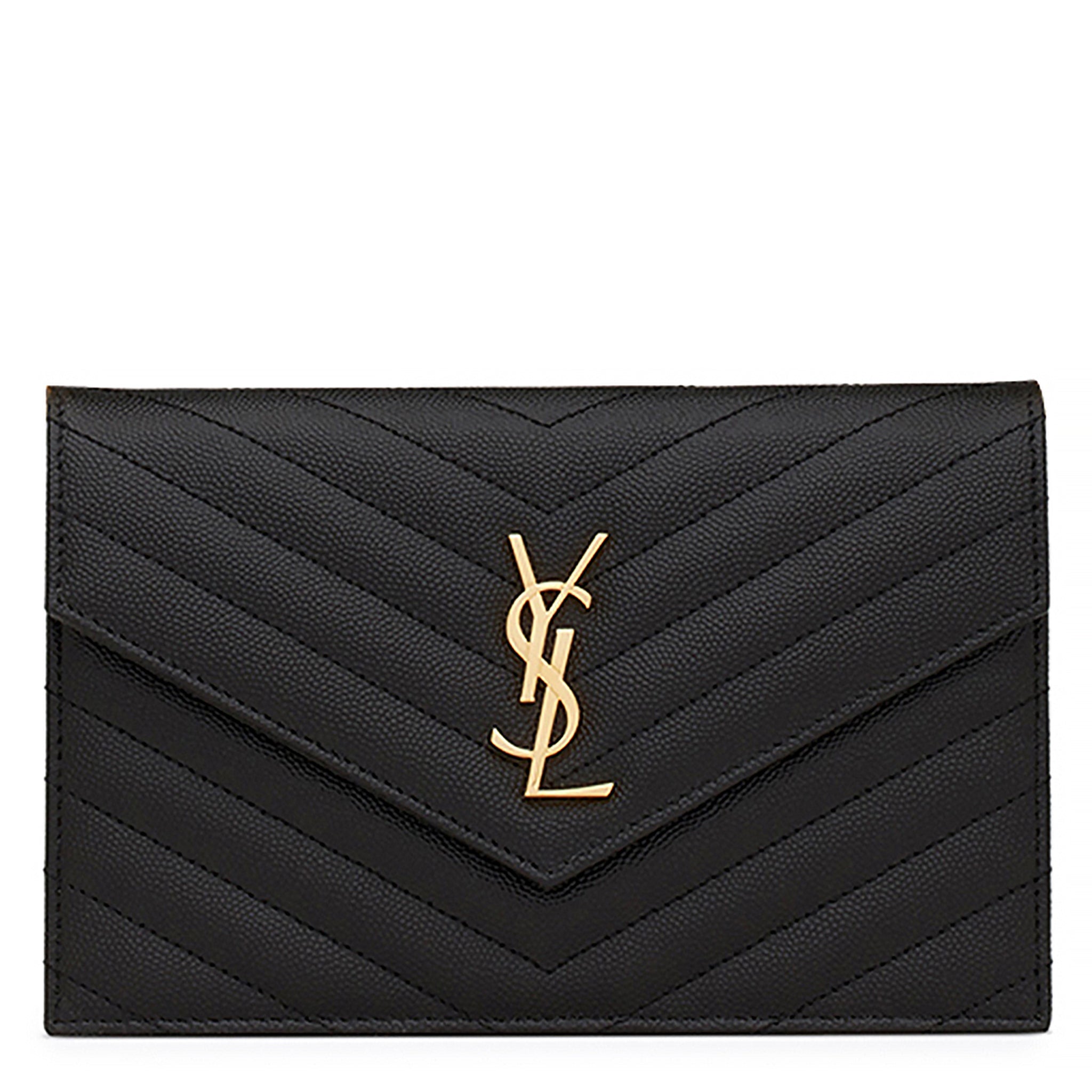 Image of Saint Laurent Cassandre Matelasse Black Envelope Chain Wallet