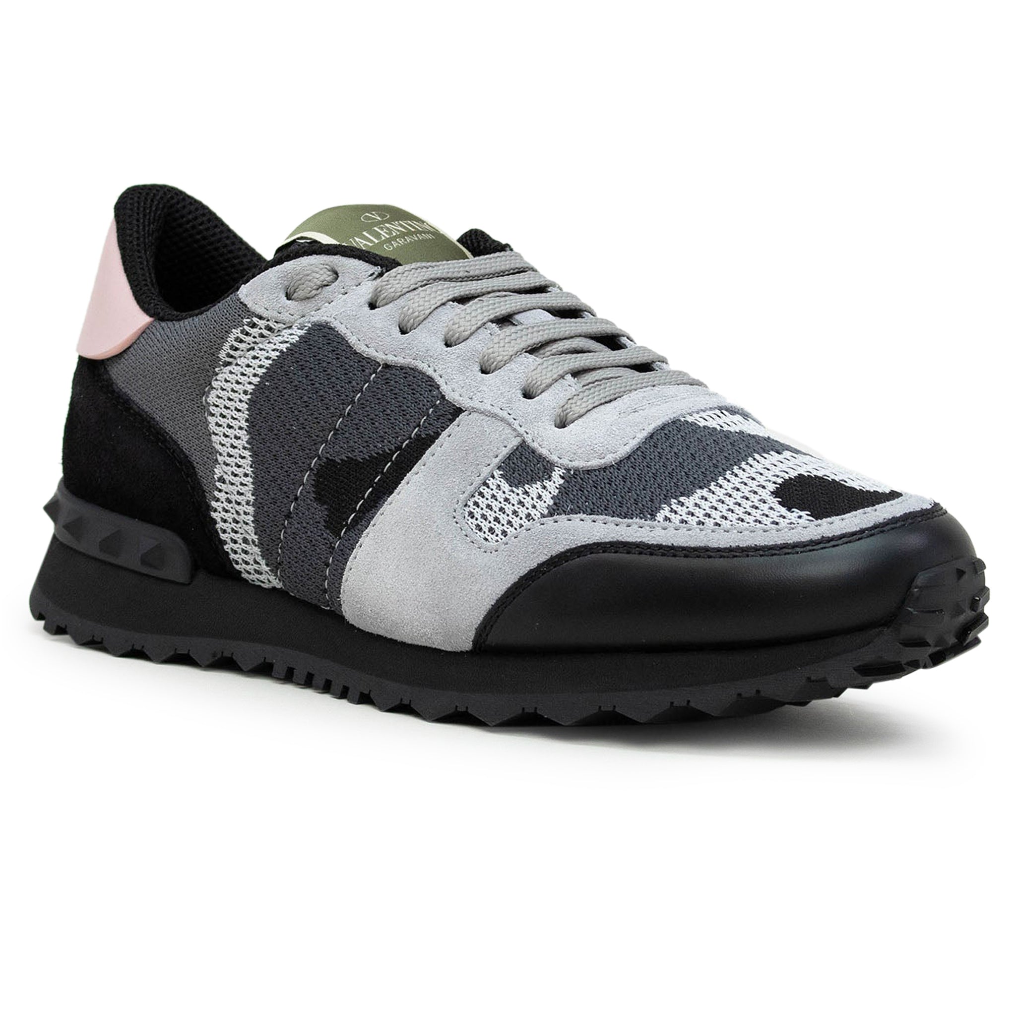 Image of Valentino Rockrunner Camouflage Grey Black Pink Mesh Sneaker