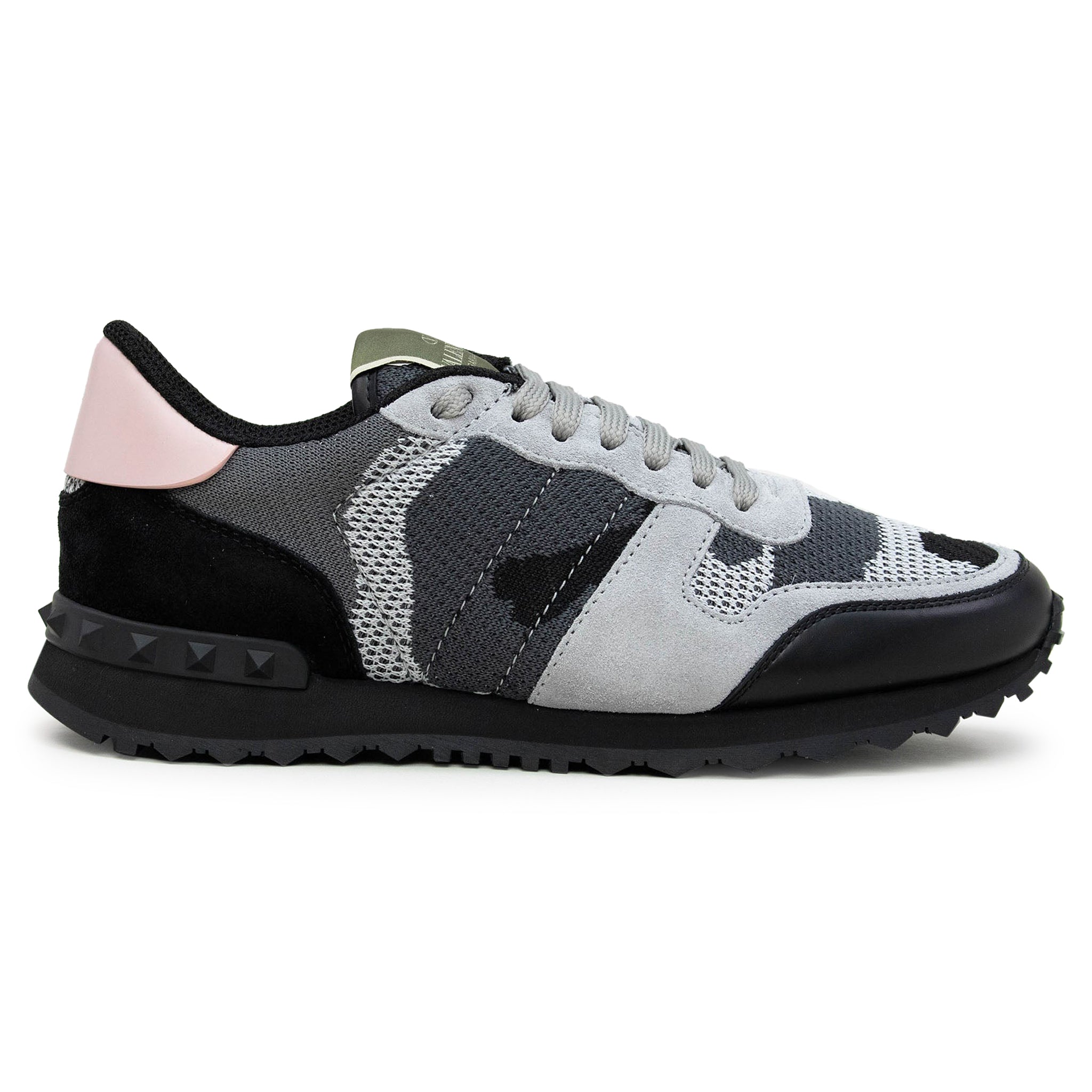 Image of Valentino Rockrunner Camouflage Grey Black Pink Mesh Sneaker