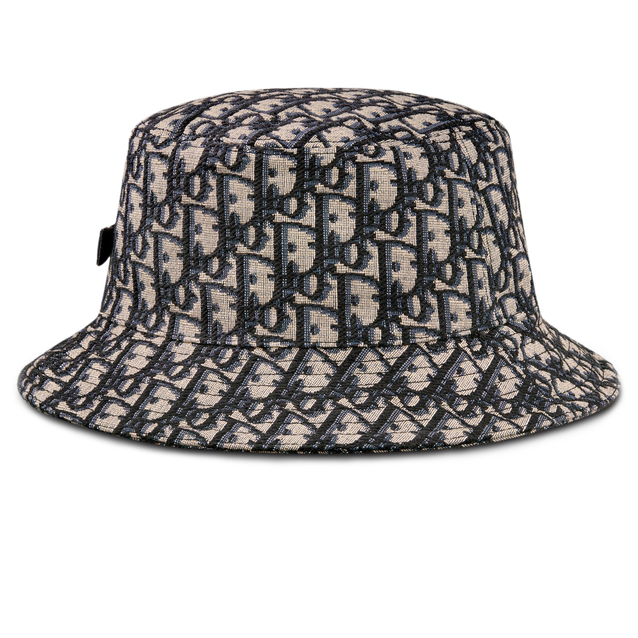 Image of Dior Oblique Jacquard Navy Blue Beige Cotton Bucket Hat