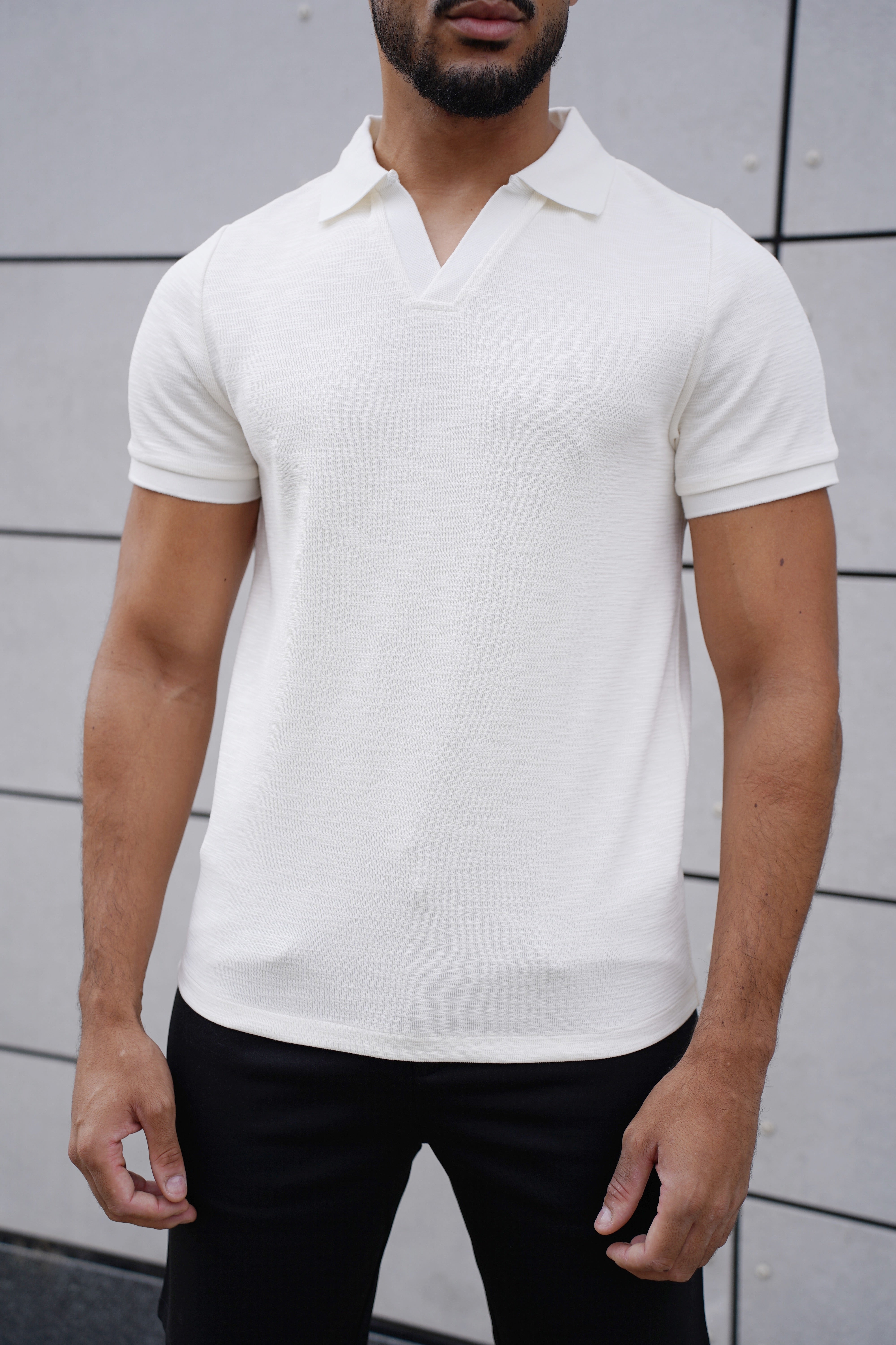 CAPO Jersey Slub Cuban White Polo Shirts