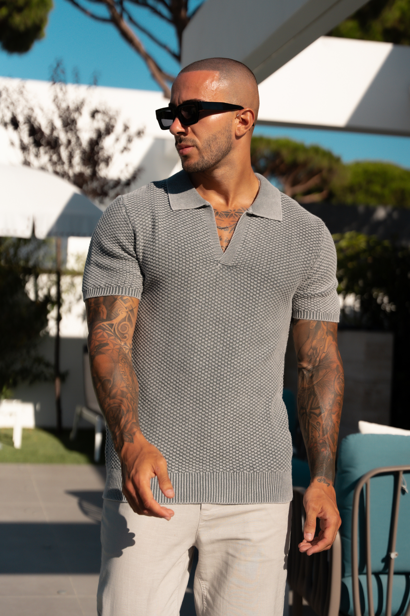 CAPO Acid Wash Cuban Grey Polo Shirt