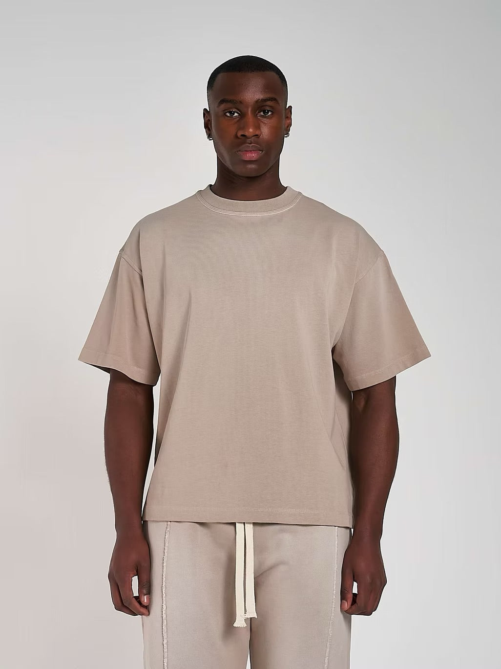 Model view of Kaizen Market Blank Heavyweight Fade Out Mocha T-shirt