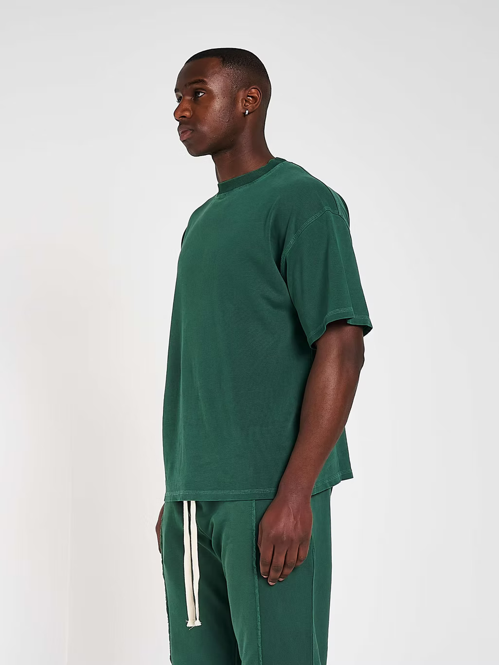 Model view of Kaizen Market Blank Heavyweight Vintage Green T-shirt