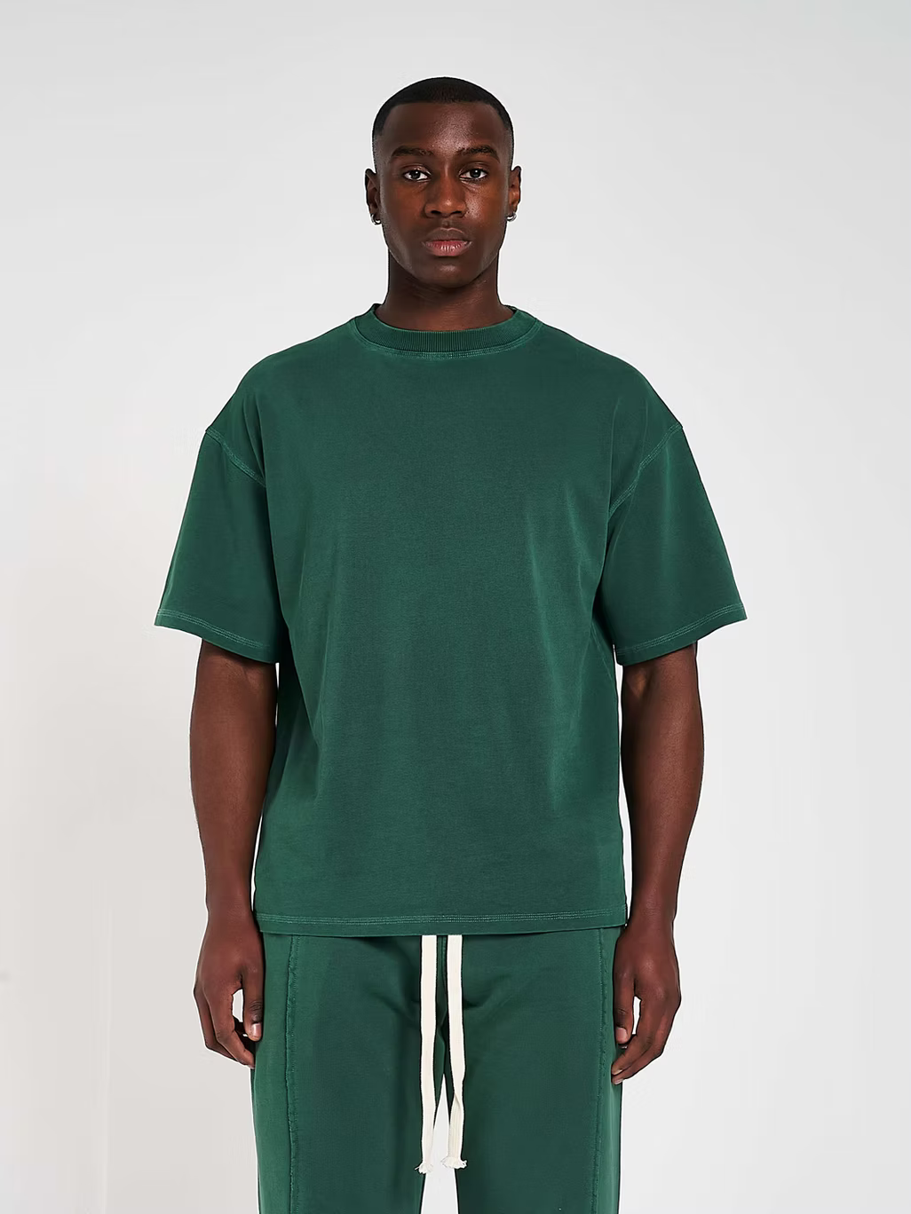 Model view of Kaizen Market Blank Heavyweight Vintage Green T-shirt