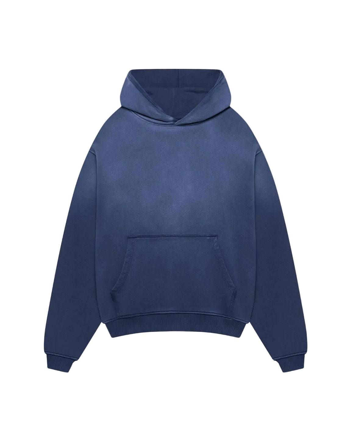 Front view of Kaizen Market Blank Heavyweight Fade Out Blue Hoodie