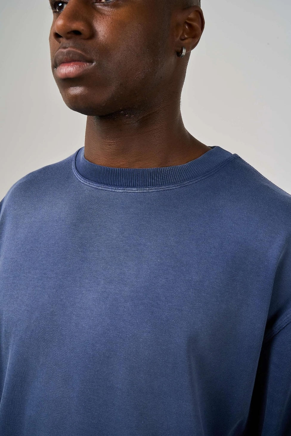 Detail view of Kaizen Market Blank Heavyweight Fade Out Blue Longsleeve Tee