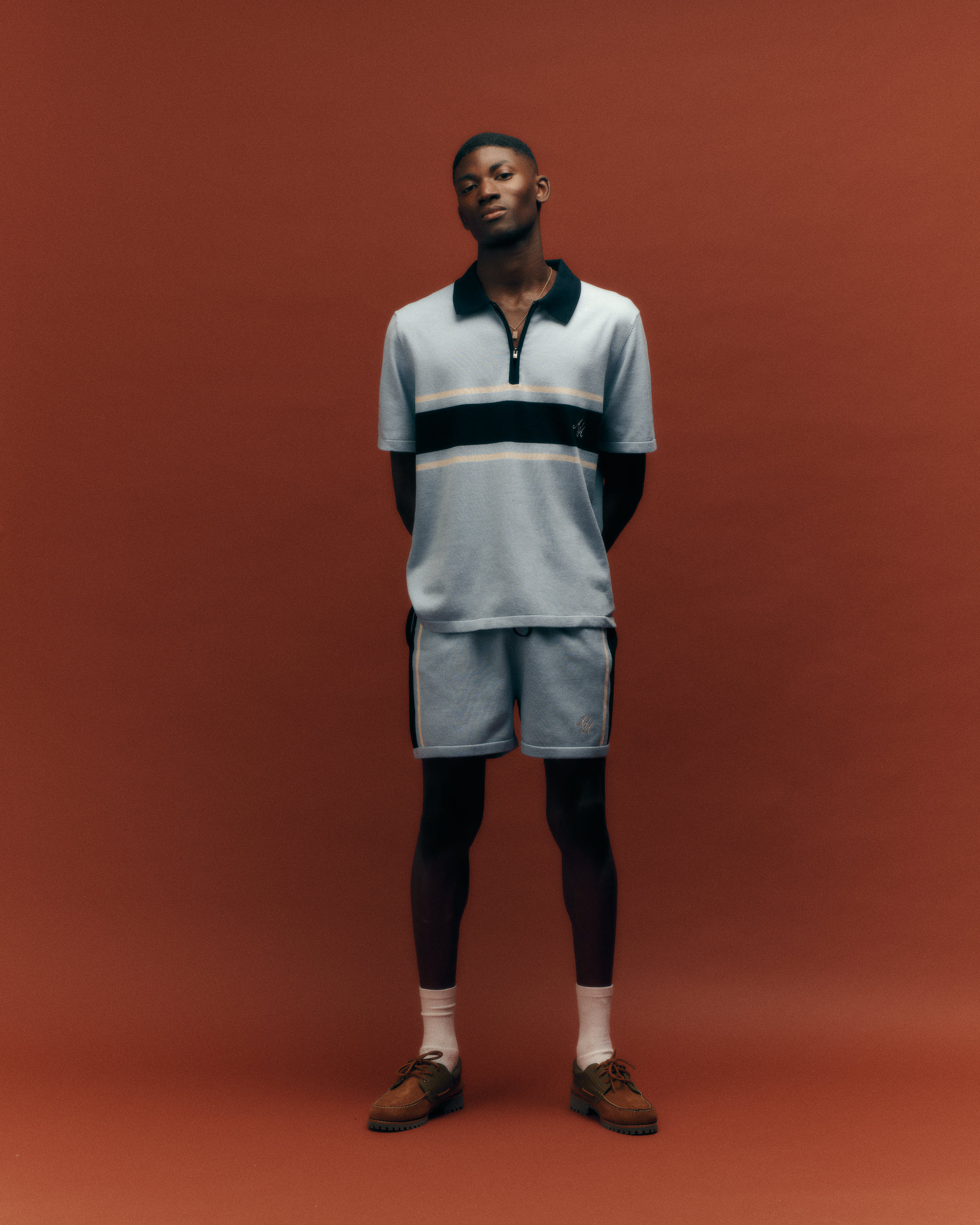 Alma De Ace Notu Knitted Blue Polo Shirt