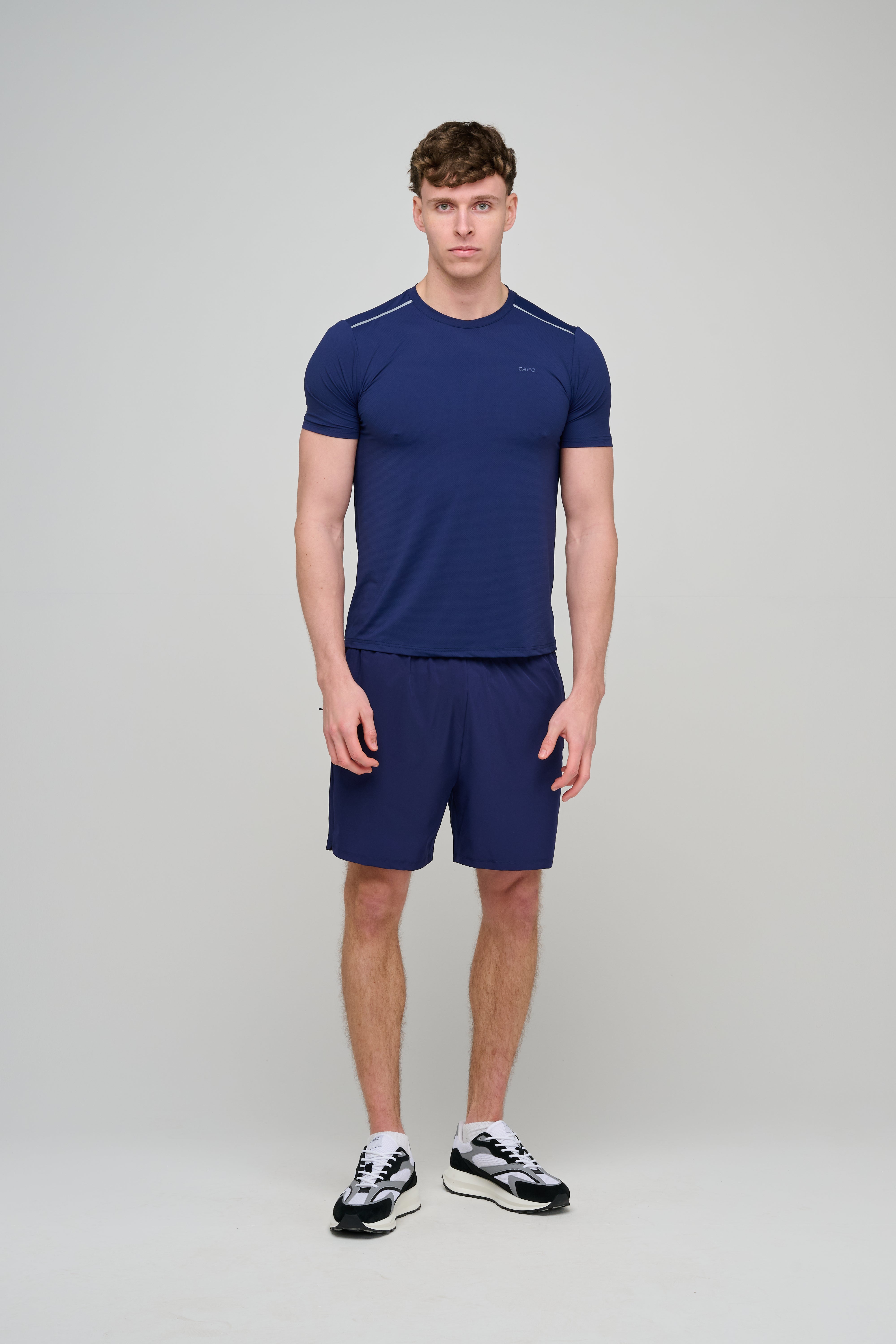 Model view of CAPO Active Core Navy Shorts