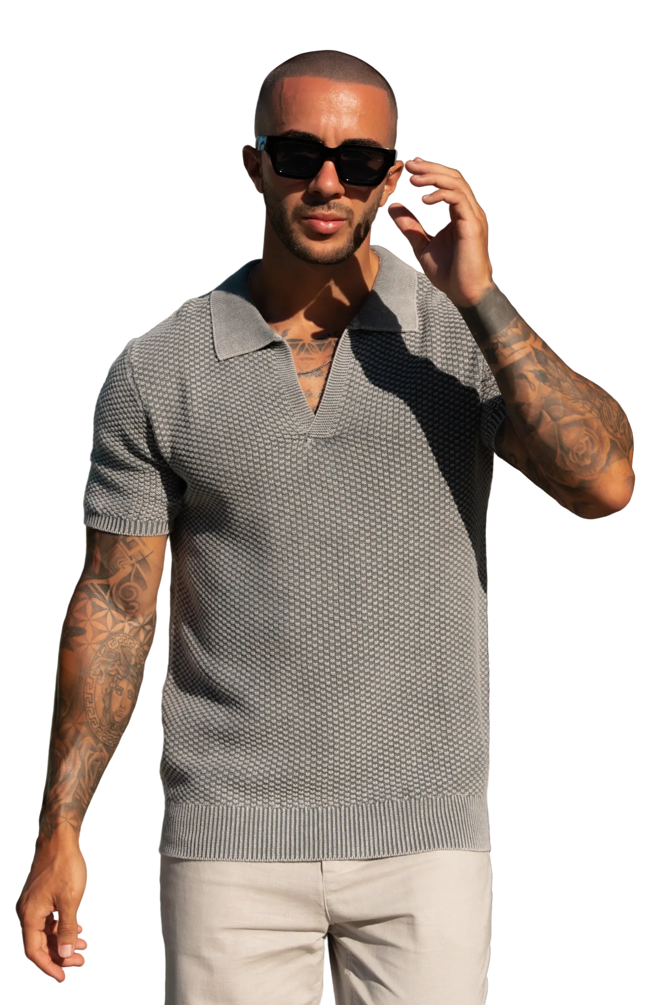 CAPO Acid Wash Cuban Grey Polo Shirt