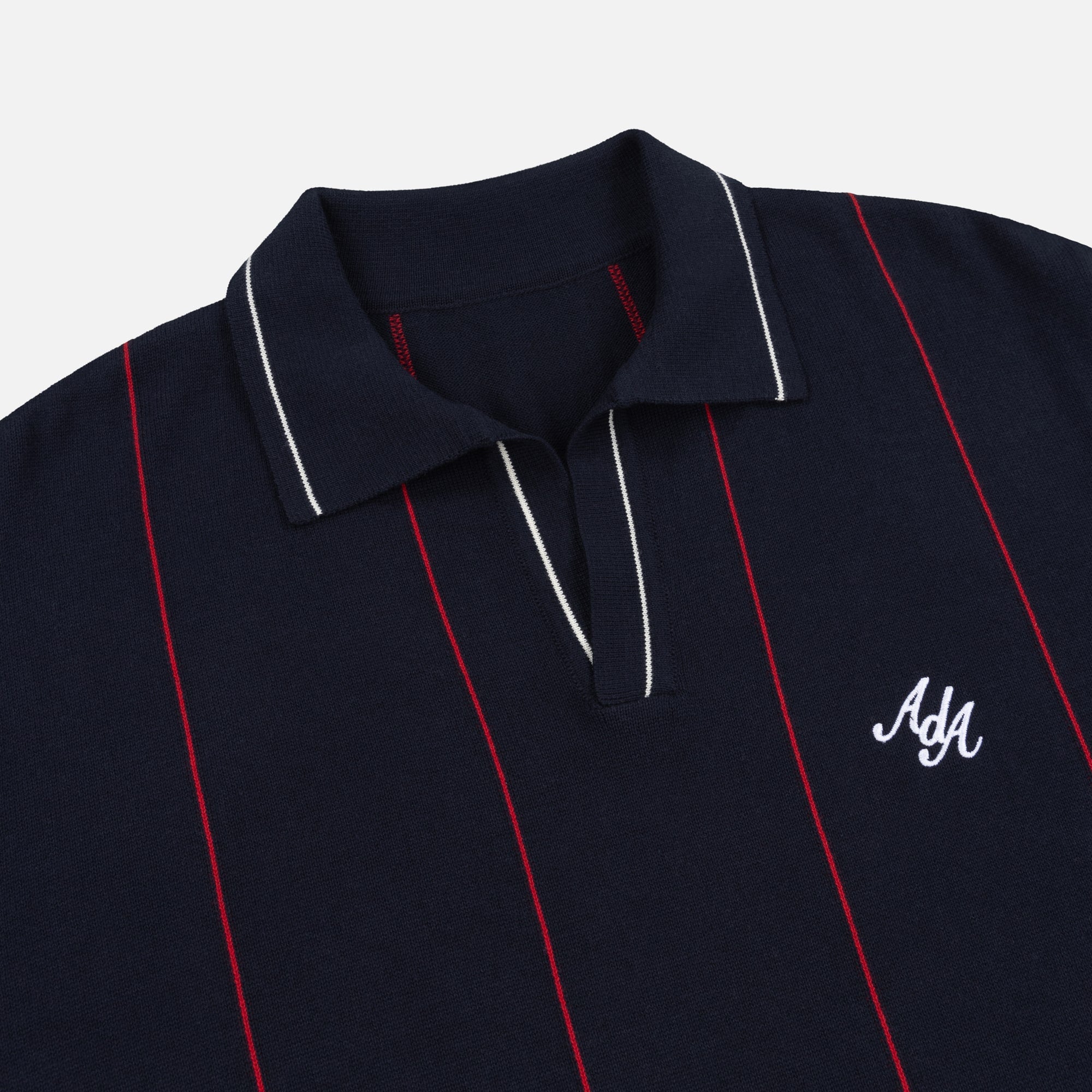 Alma De Ace Stripe Knit Navy Blue Polo Shirt