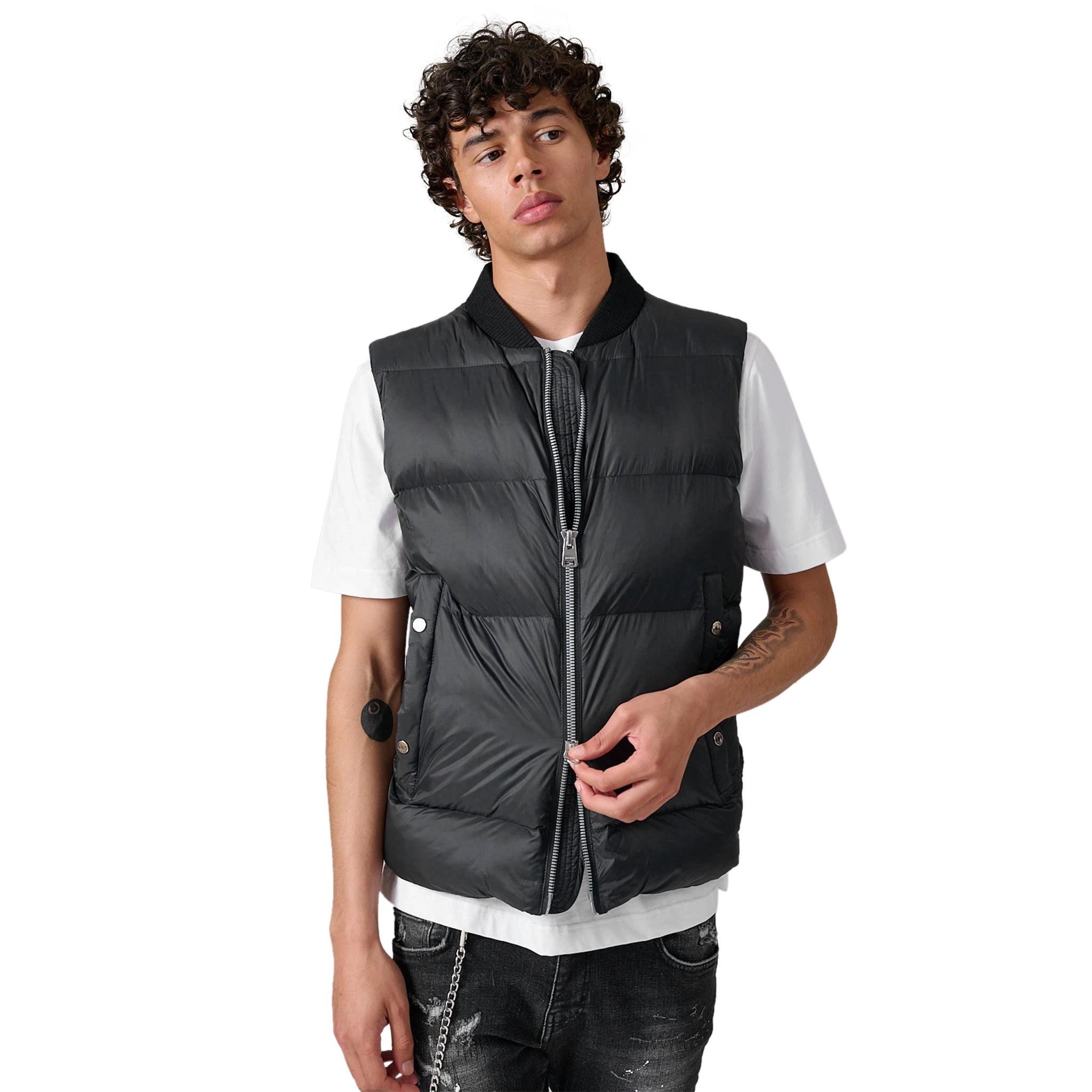 Model front view of Azat Mard Puffer Black Gilet