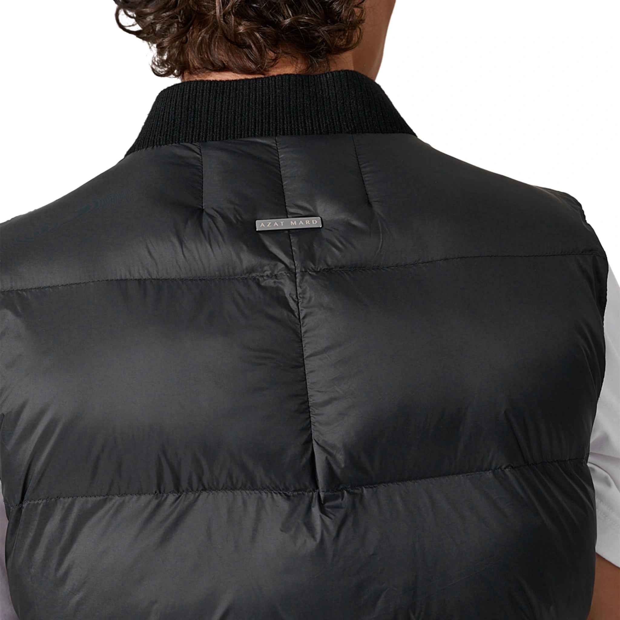 Model back view of Azat Mard Puffer Black Gilet