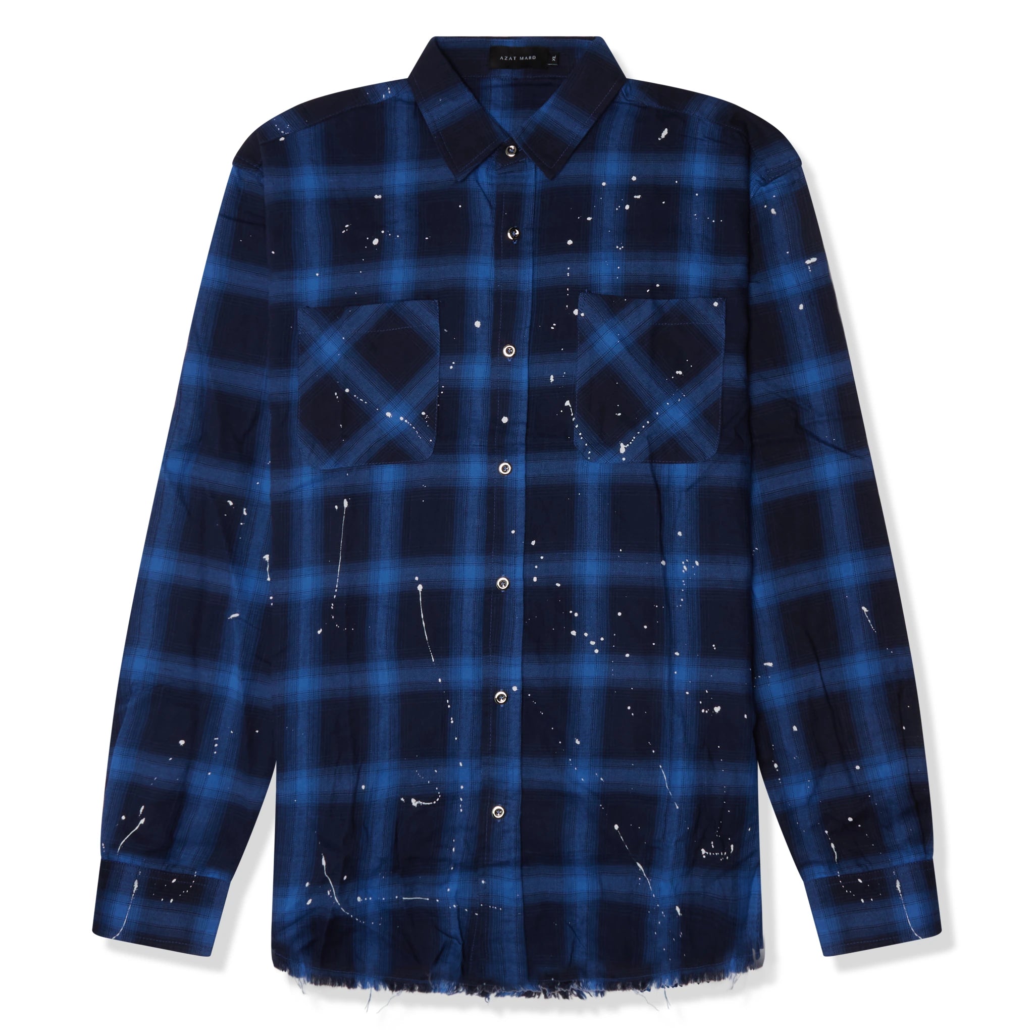 Front view of Azat Mard Blue Check Flannel Shirt 