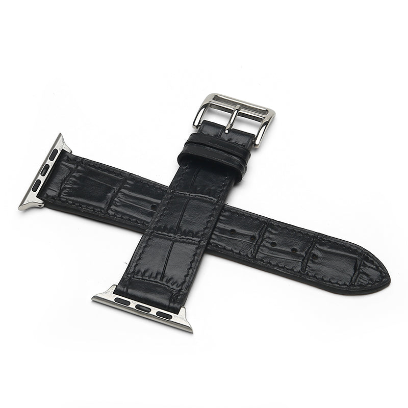 MM London Matte Finish Crocodile Black Apple Watch Strap (42/44mm)