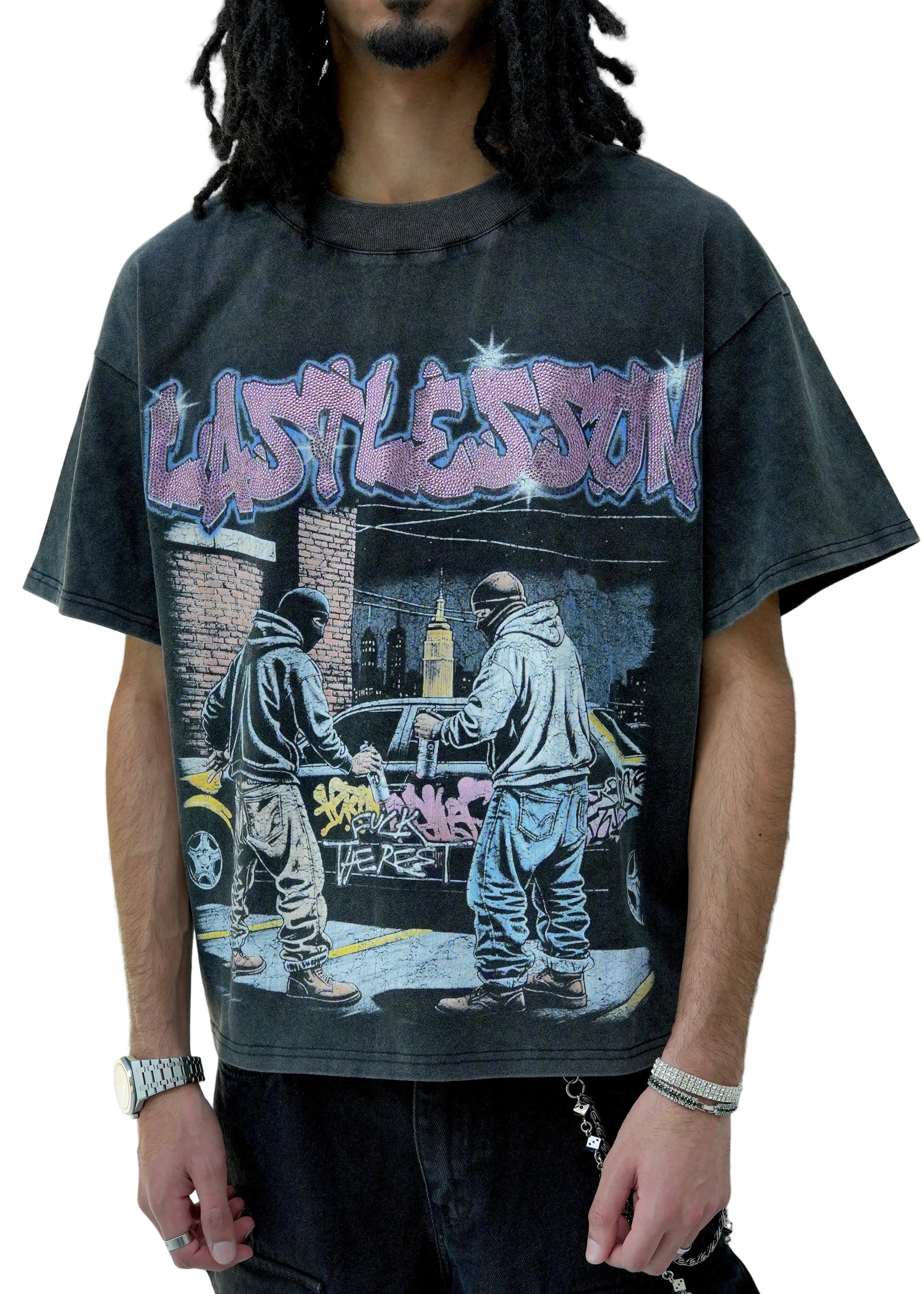 Last Lesson Washed Graffiti Black T-Shirt