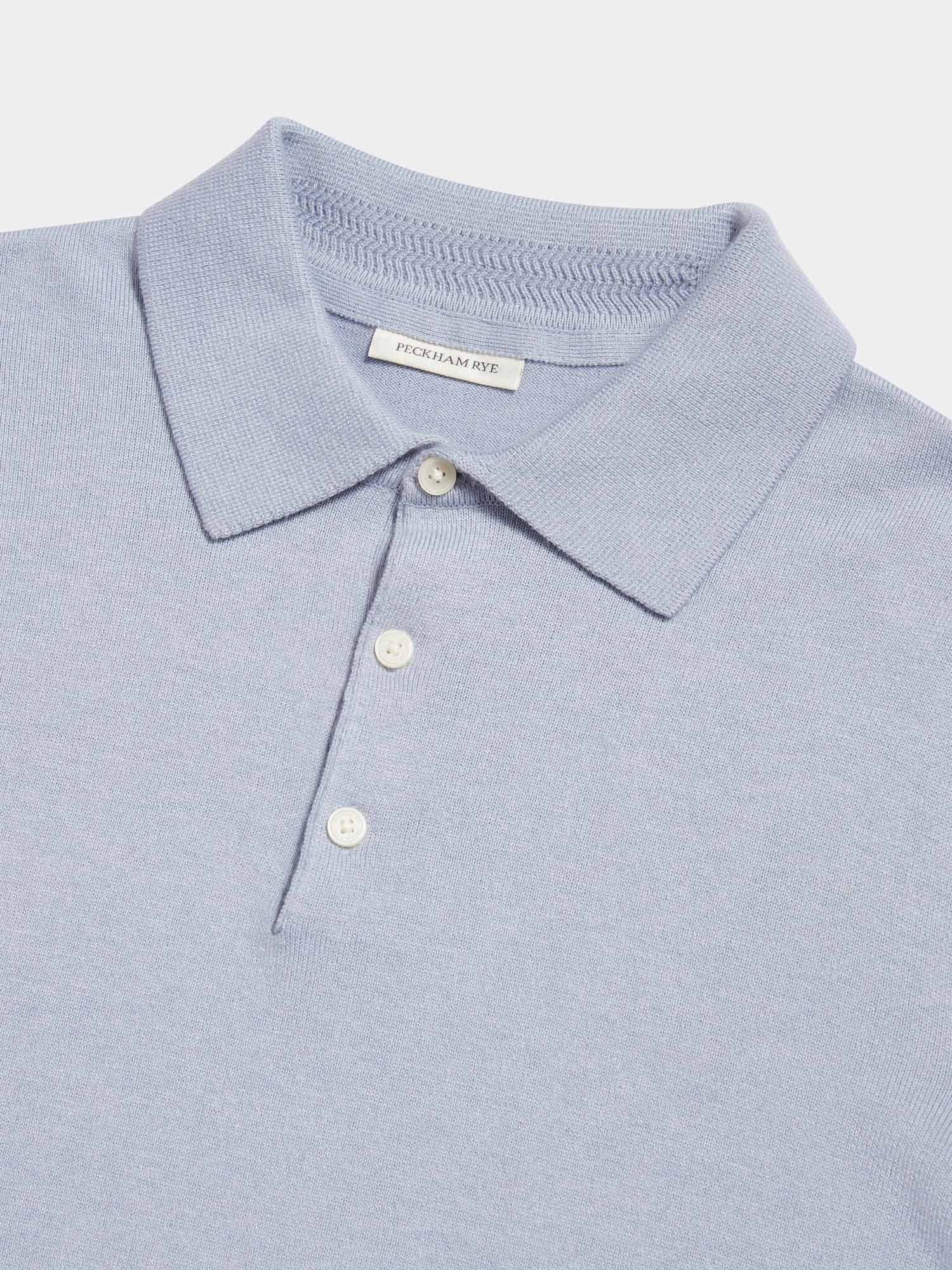 Peckham Rye Knit Blue Blizzard Polo Shirt