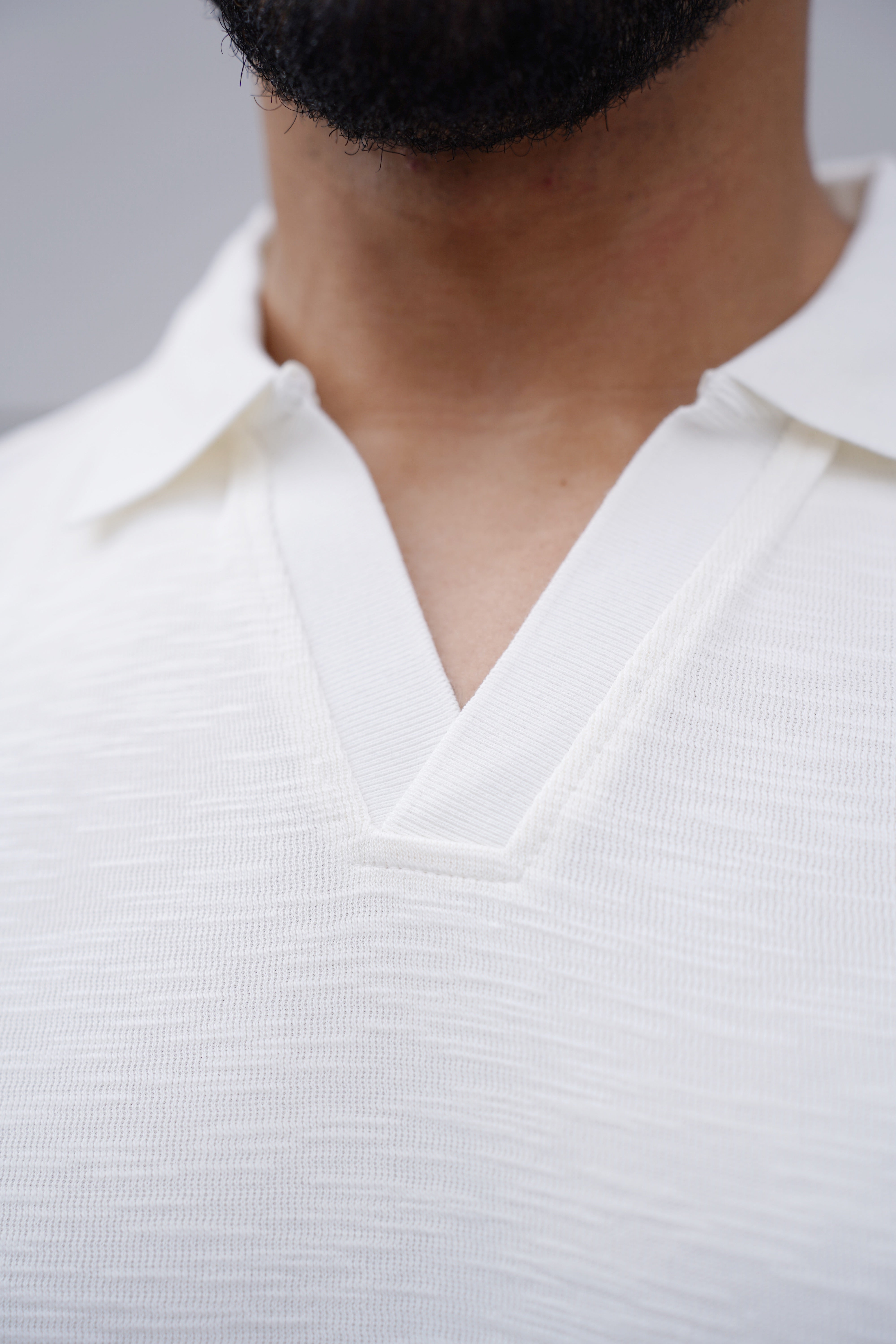 CAPO Jersey Slub Cuban White Polo Shirts