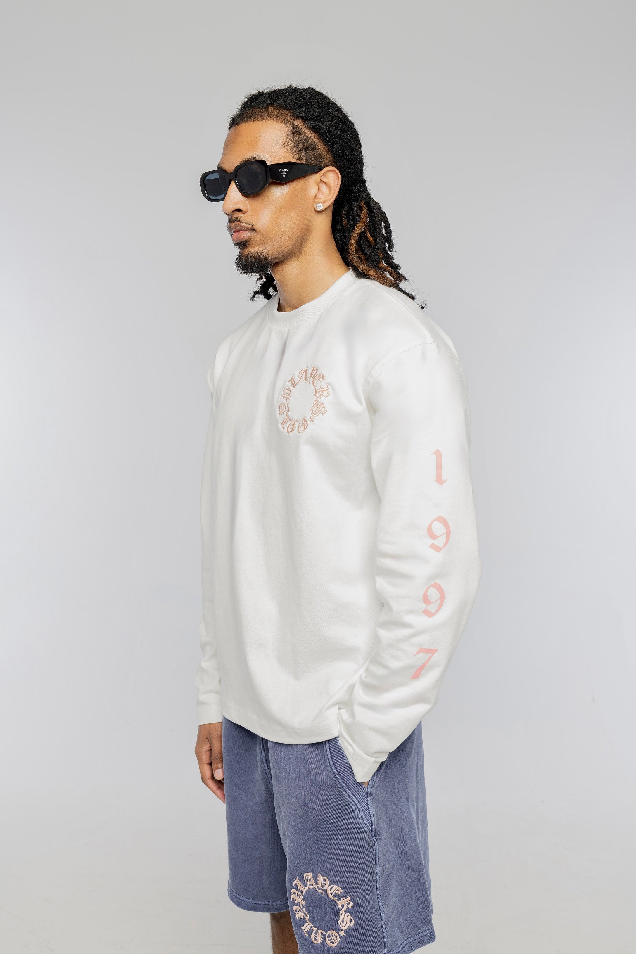Players Only Embroidered L/S Ecru Pink T-Shirt