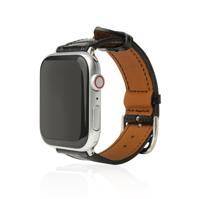 MM London Matte Finish Crocodile Black Apple Watch Strap (42/44mm)