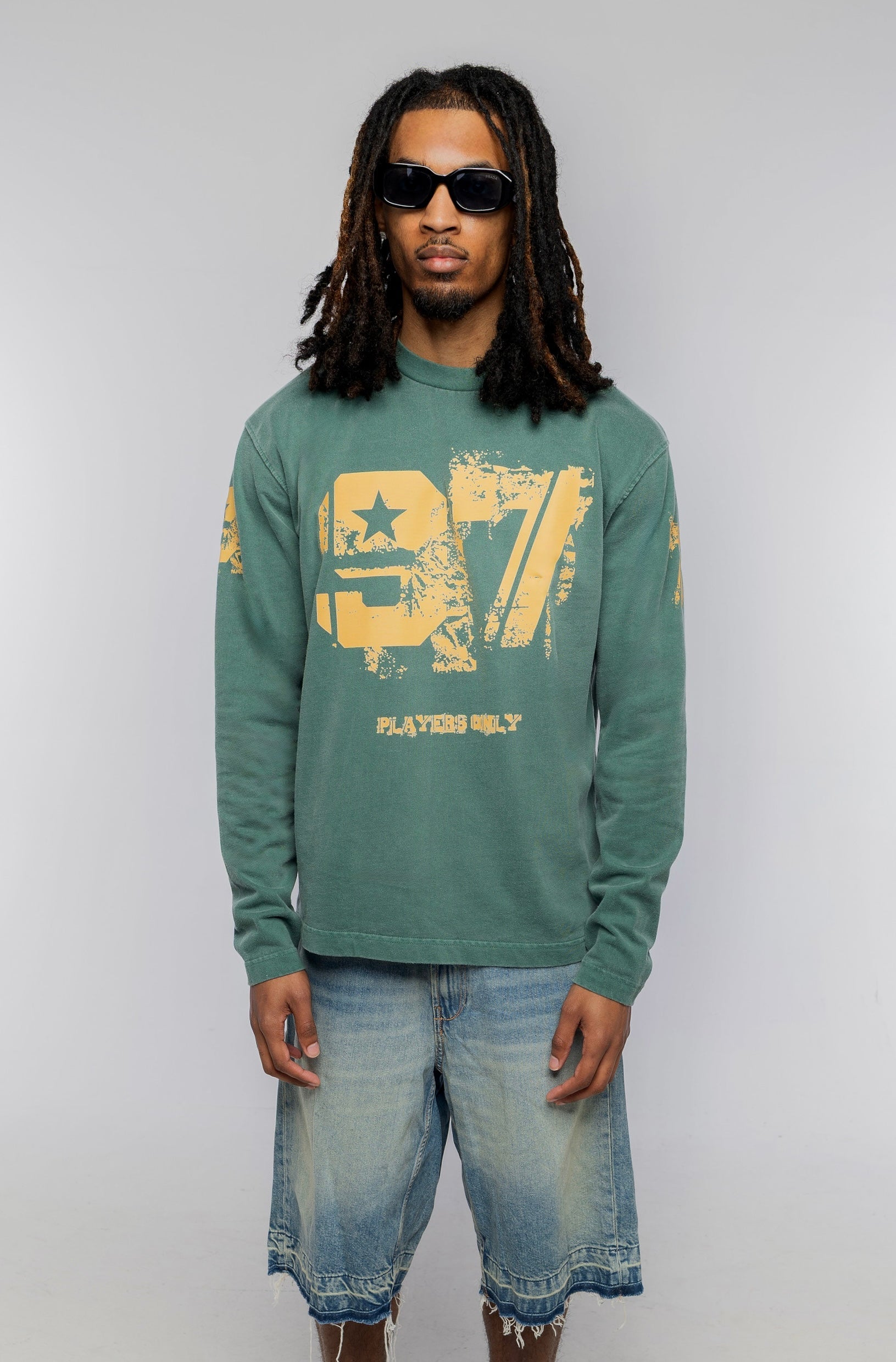 Players Only Distressed 97 L/S Washed Forrest Green T-Shirt