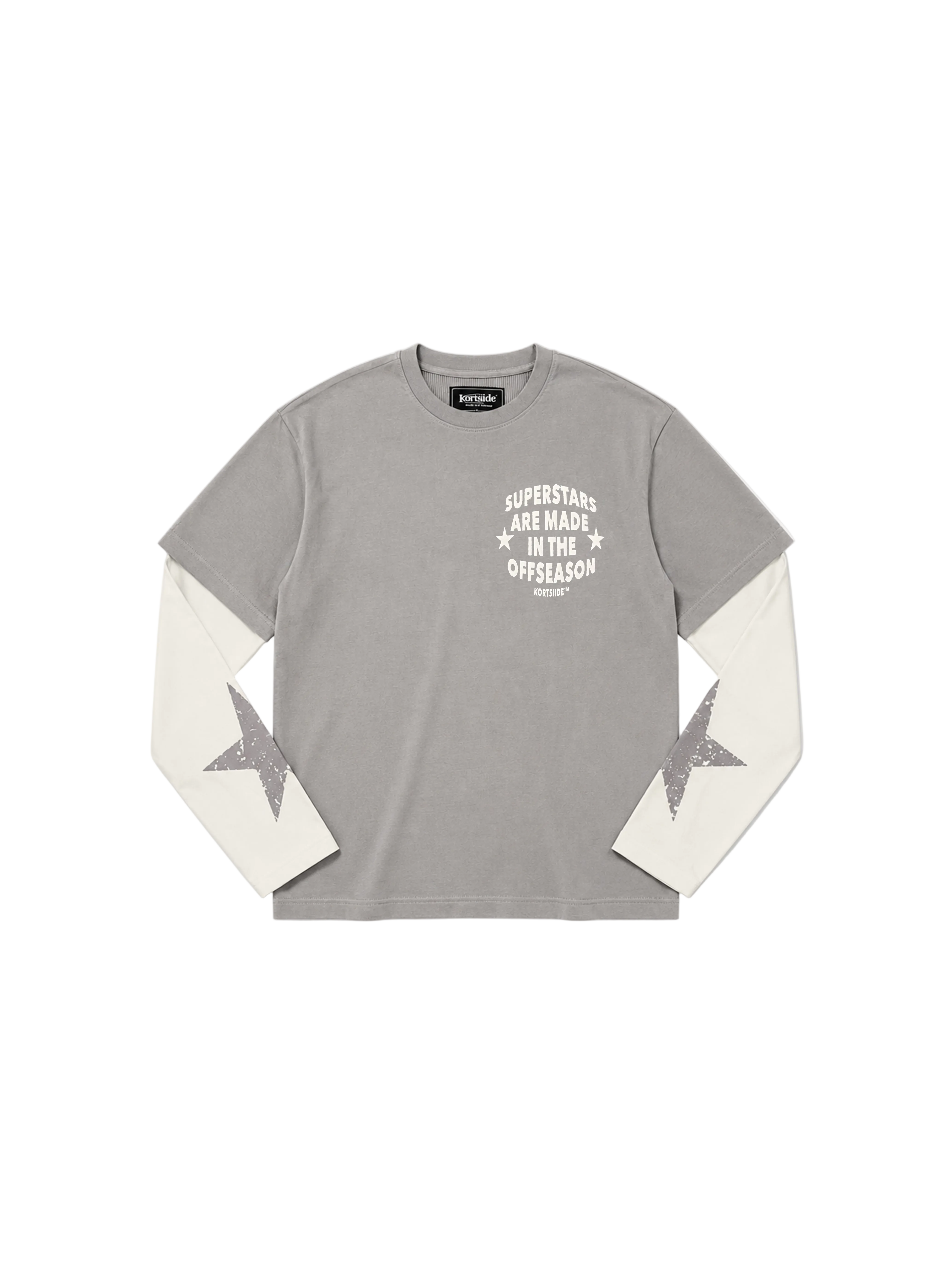 Front view of Kortsiide Superstar Layered Grey T-Shirt