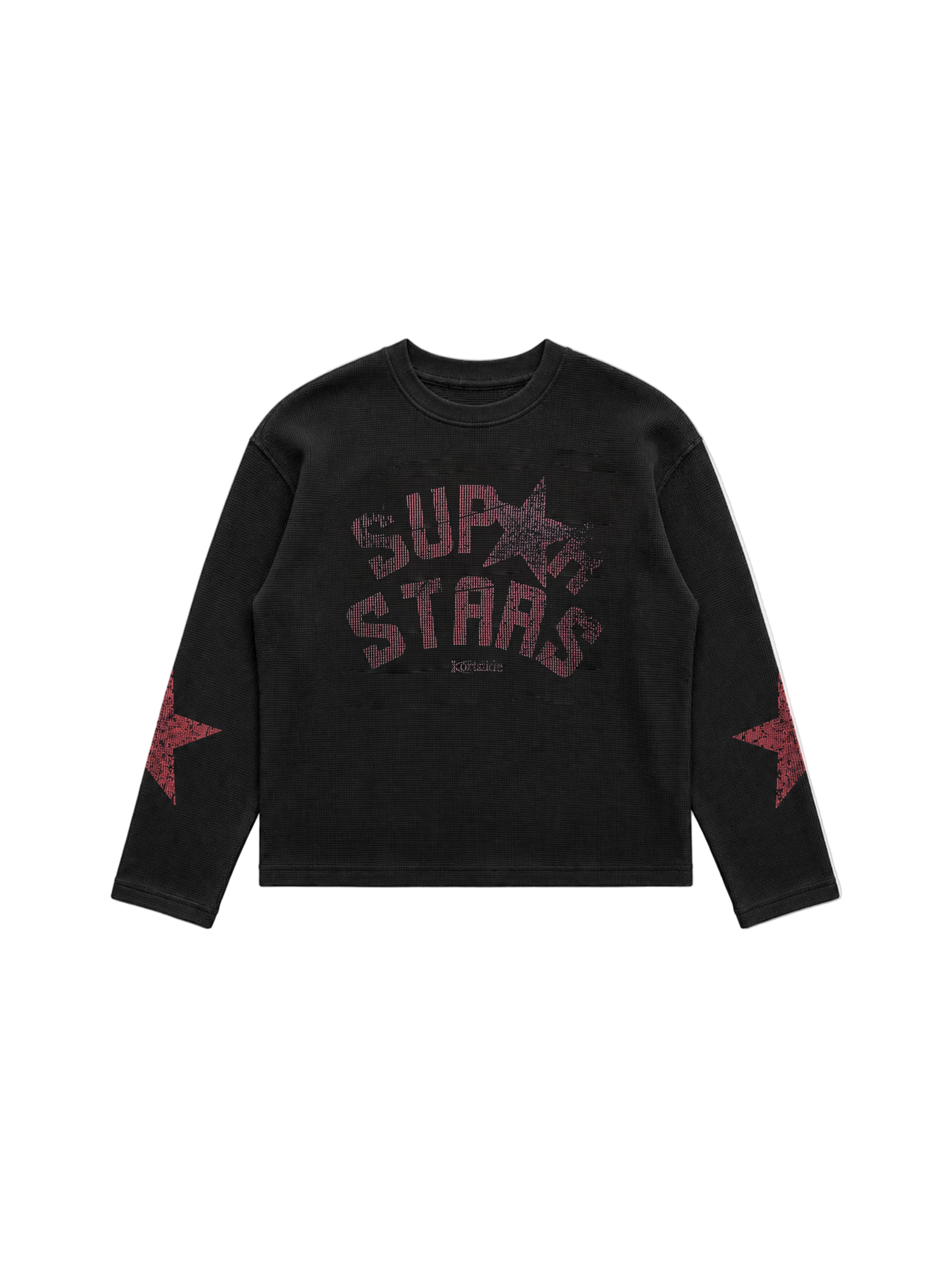 Front view of kortsiide Superstar Era Waffle L/S Black Sweatshirts